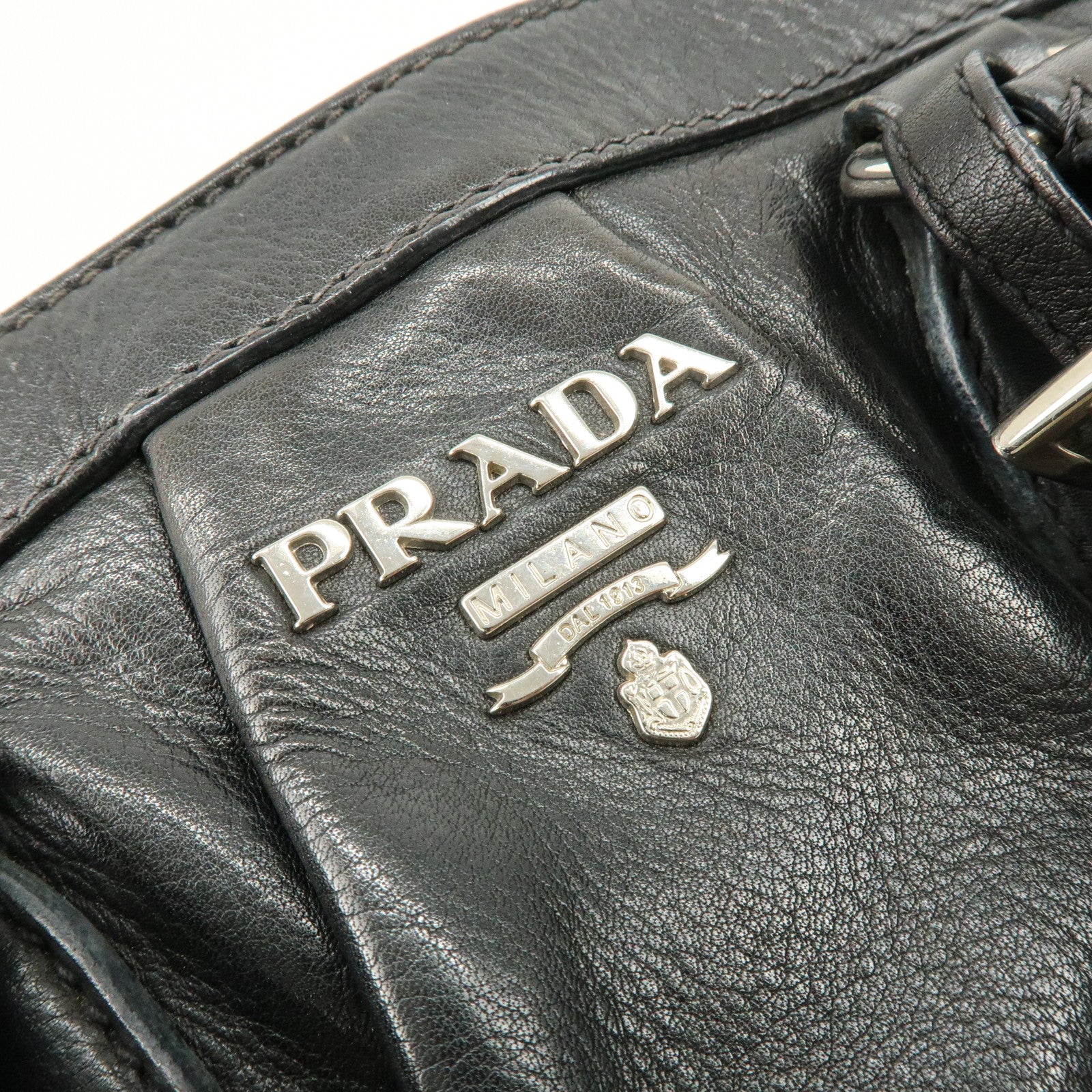 PRADA Logo Leather 2Way Bag Hand Bag Shoulder Bag Black BN1226
