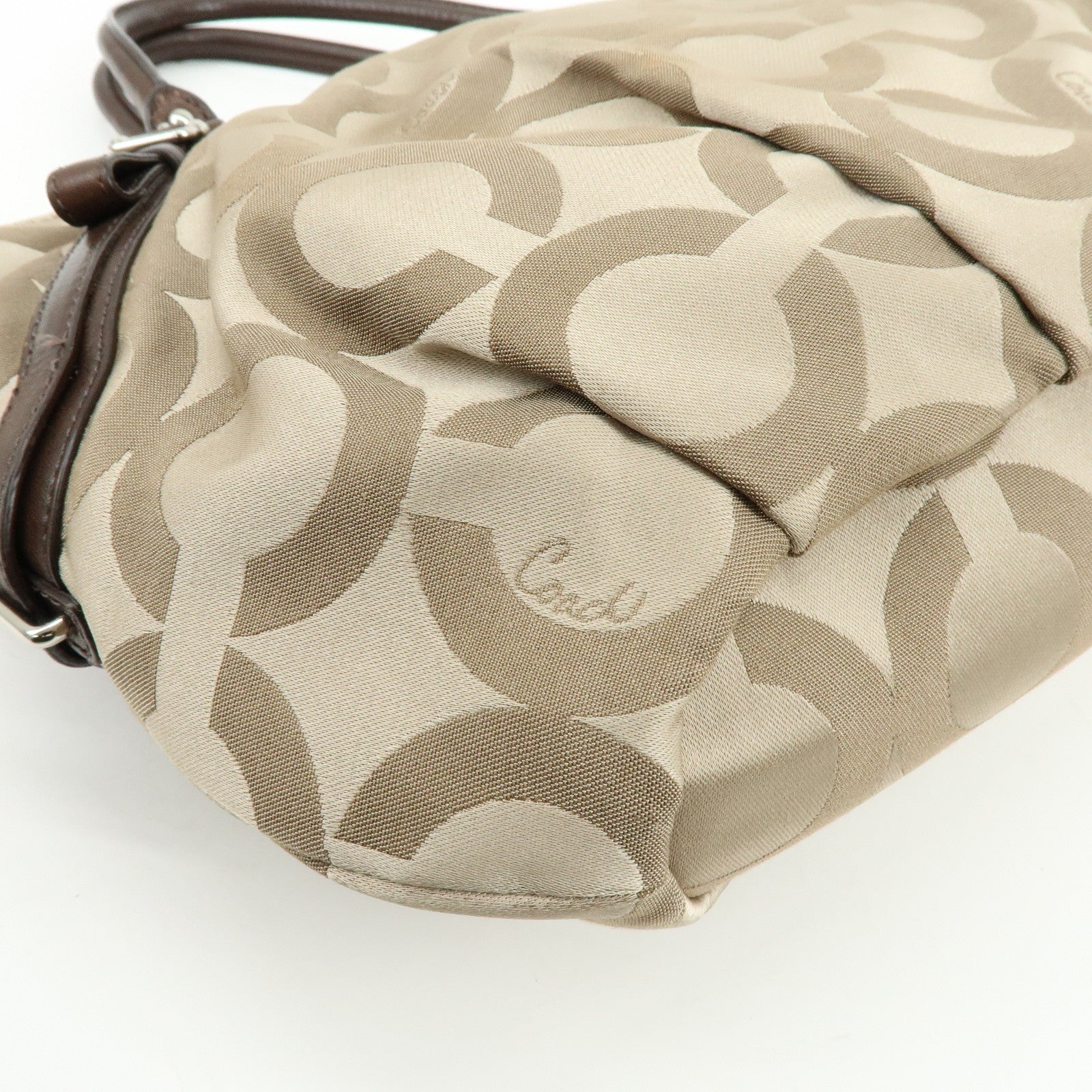 COACH Signature Nylon Learher 2Way Shoulder Bag Hand Bag Gold Brown