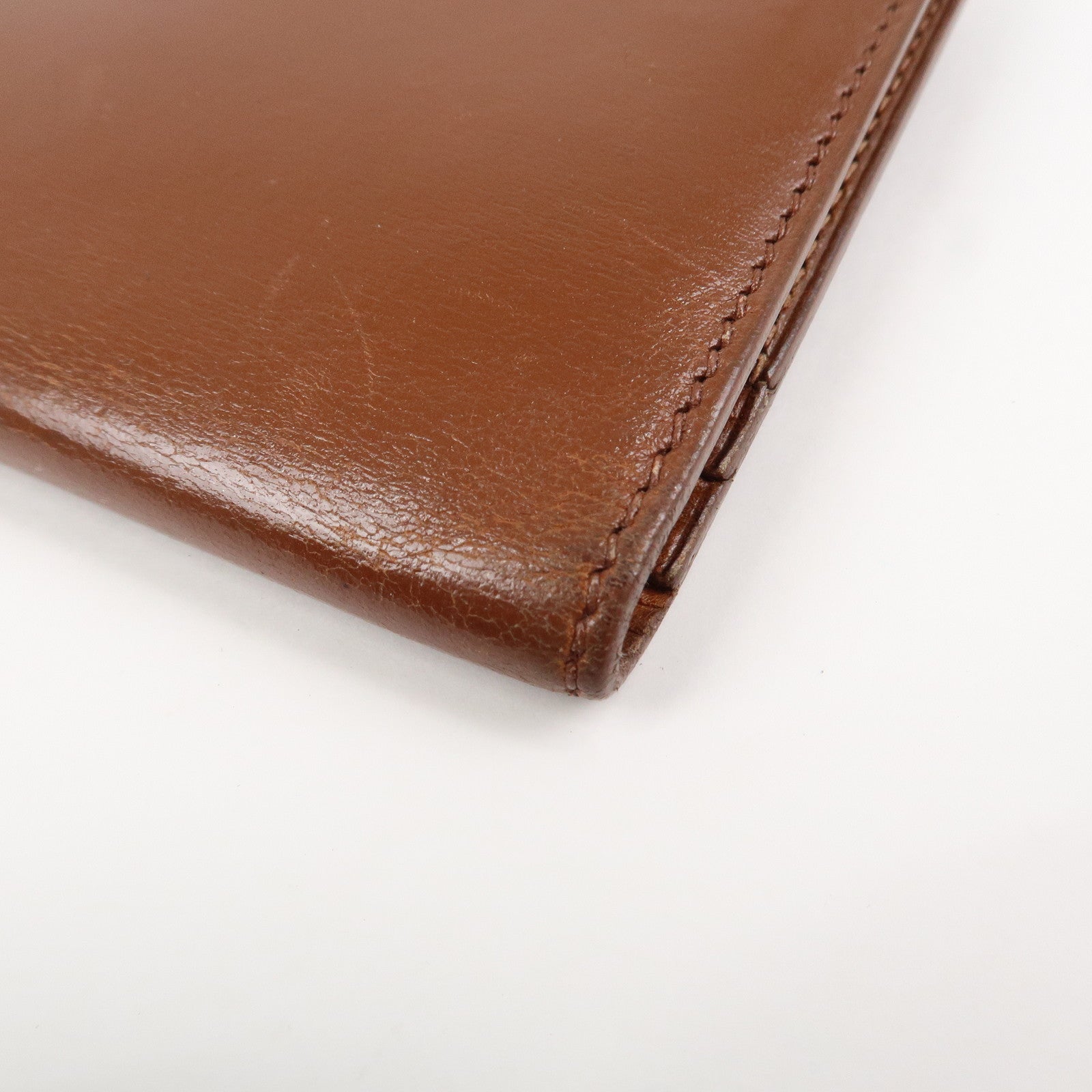 HERMES Bearn Leather Bi-fold Long Wallet F Stamped Brown