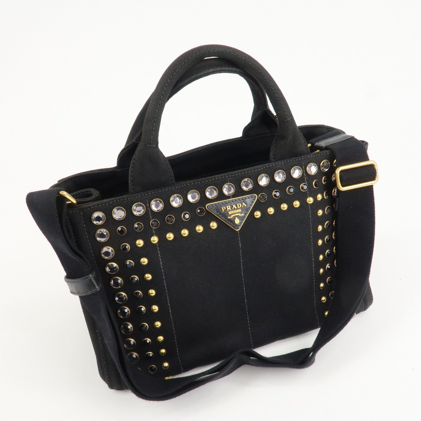PRADA Canapa Mini Canvas 2Way Hand Bag Tote Bag Black 1BG439 Used