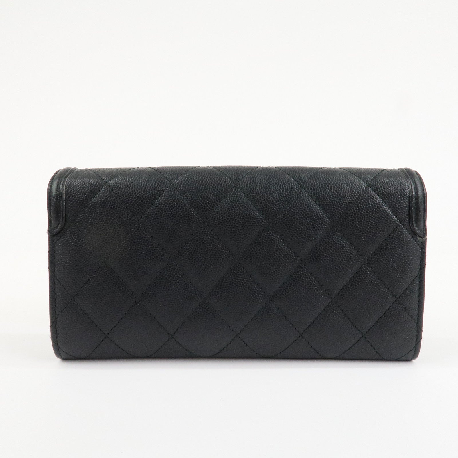 CHANEL Matelasse Caviar Skin CC Filigree Long Wallet Black A84448 Used