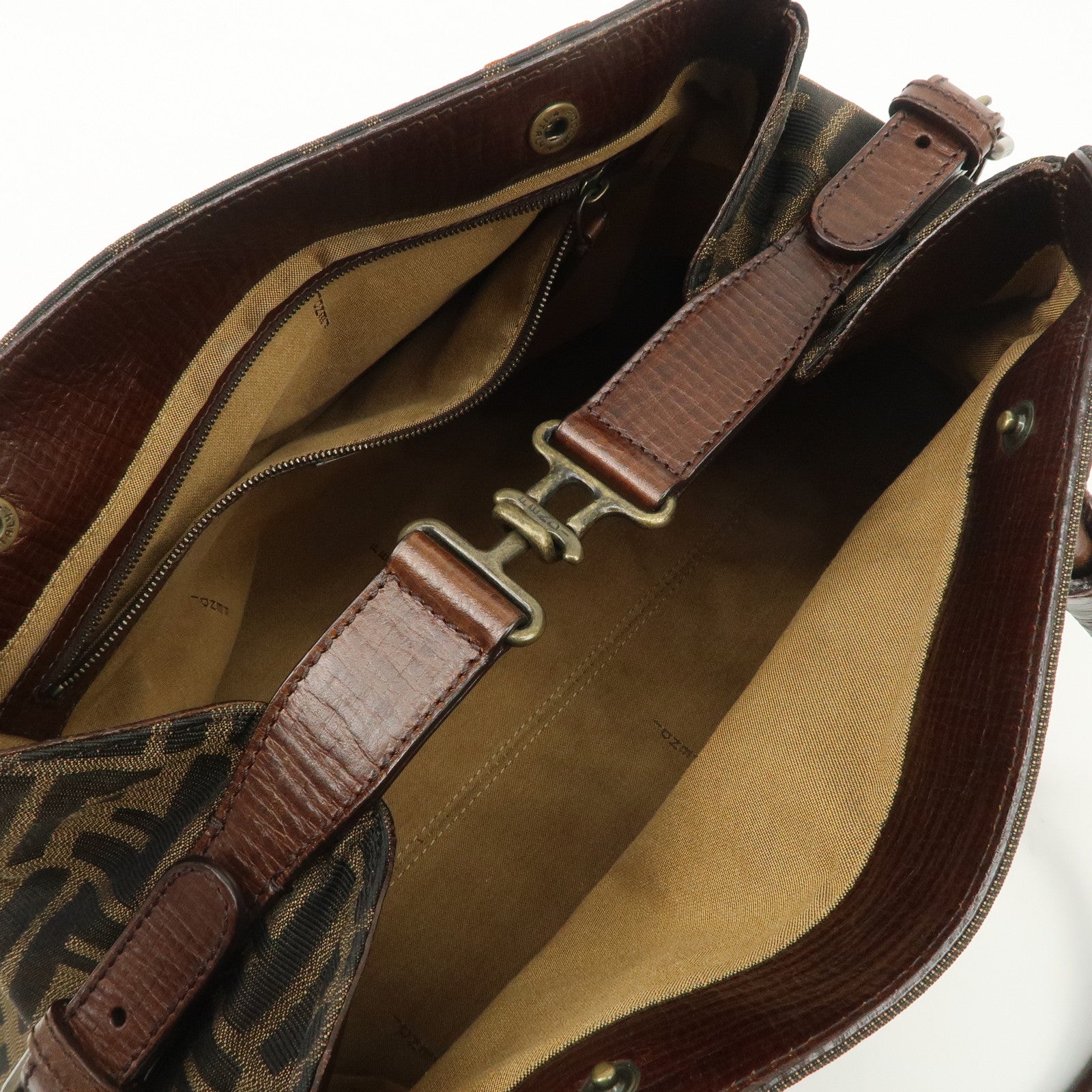 FENDI Zucca Canvas Leather Tote Bag Hand Bag Black Brown 8BN162 Used