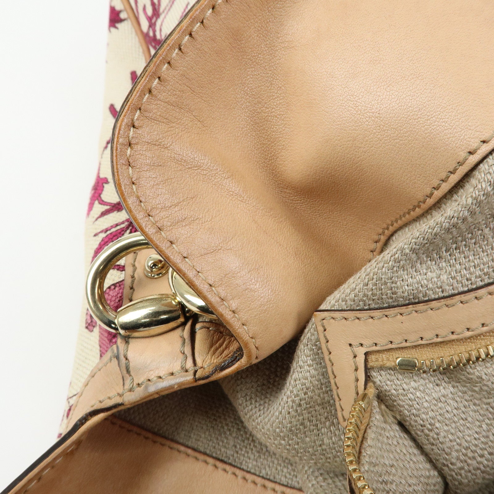 GUCCI Bamboo Flora Canvas Leather 2Way Shoulder Bag Pink 169976