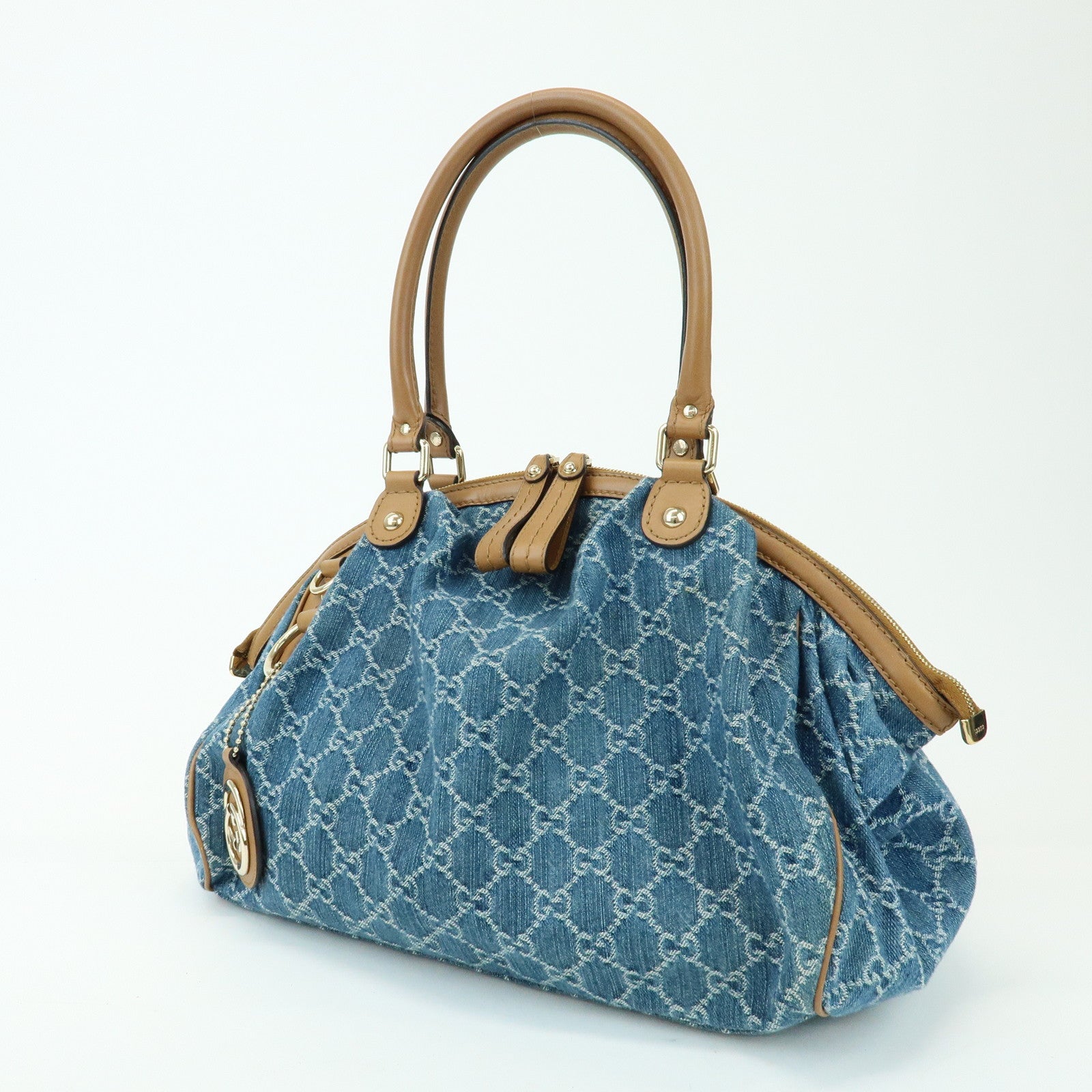 GUCCI Sukey Interlocking G Denim 2Way Hand Shoulder Bag Blue 223974