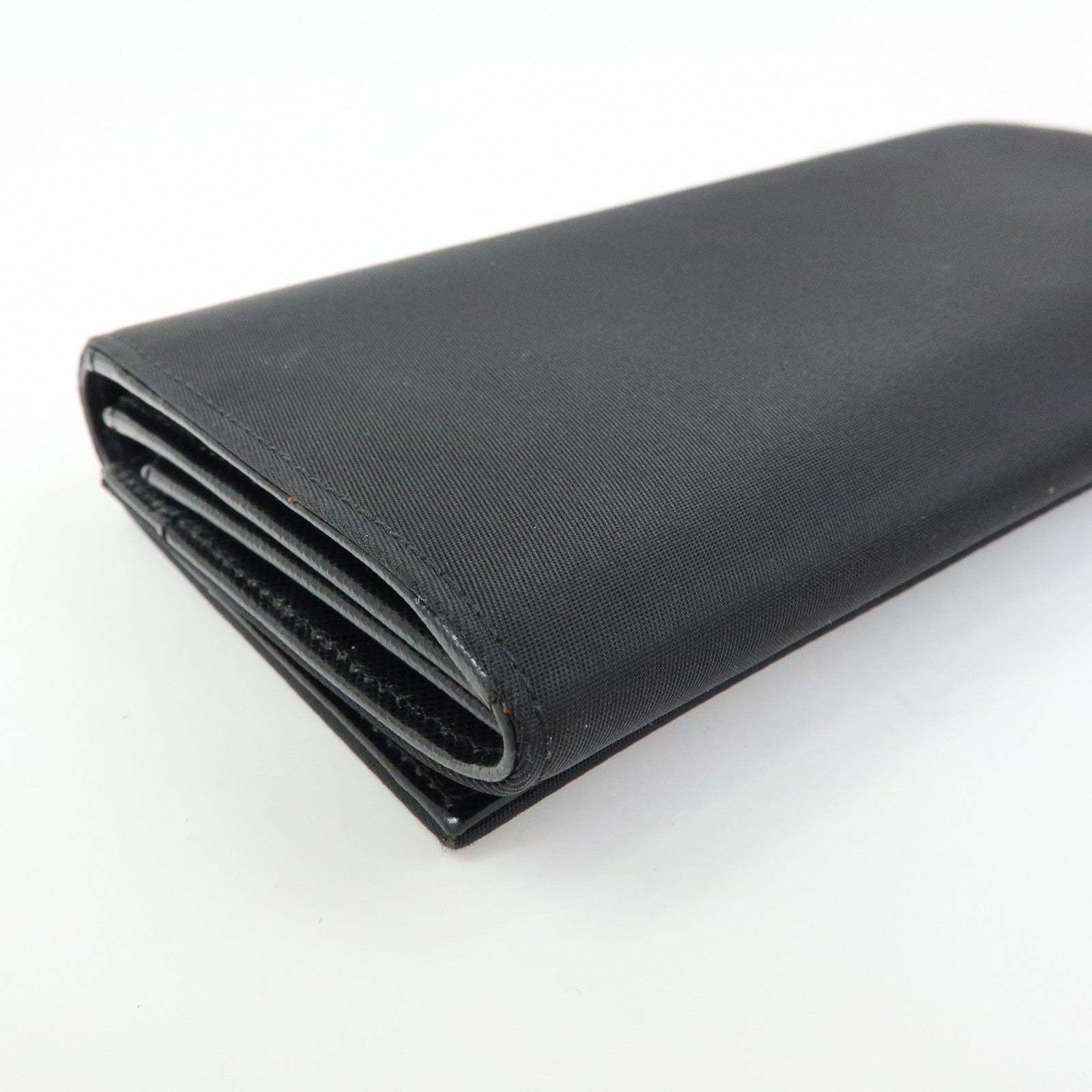 PRADA Triangle Logo Nylon Leather Long Wallet Black M608