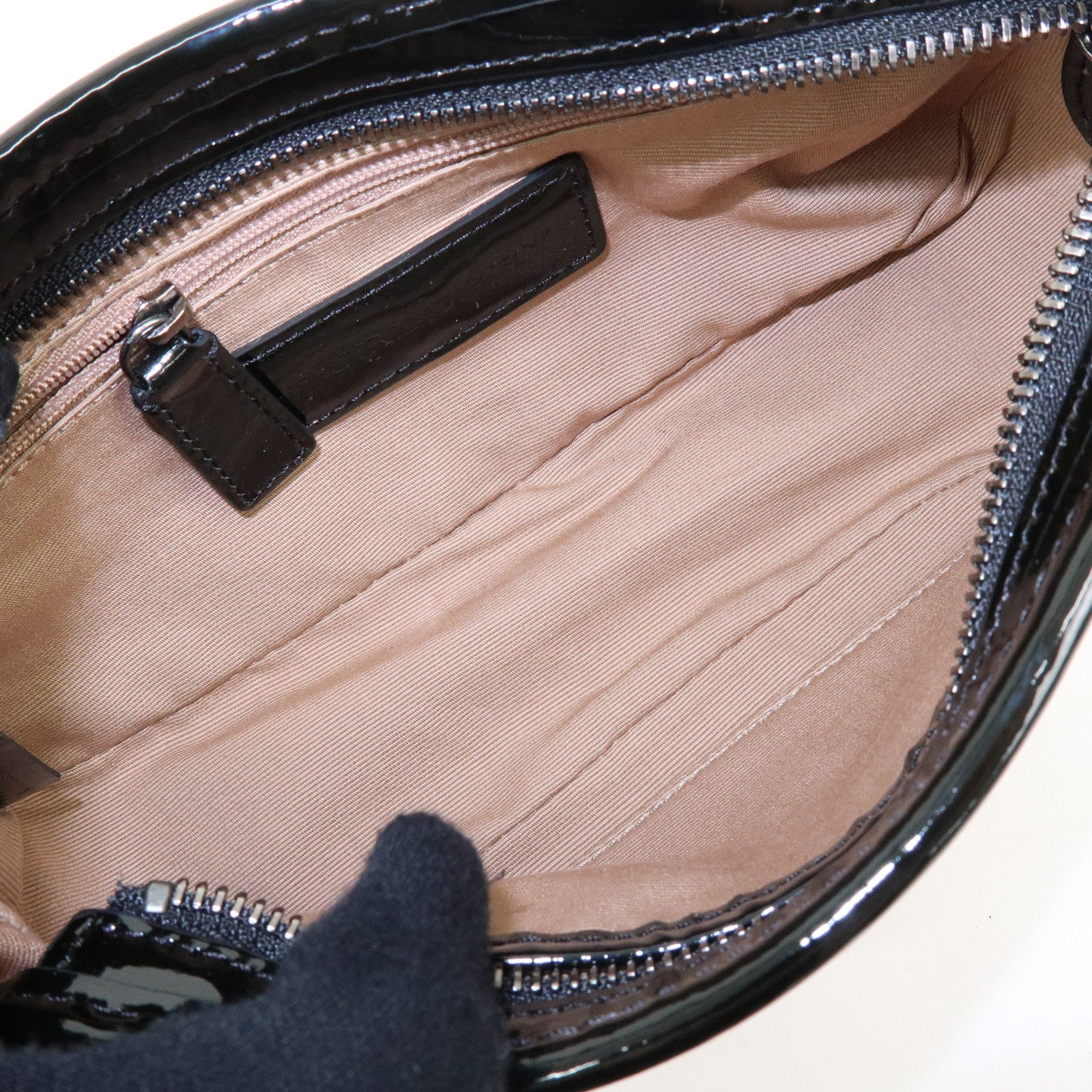 BURBERRY Nova Plaid PVC Patent Leather Hand Bag Beige Black