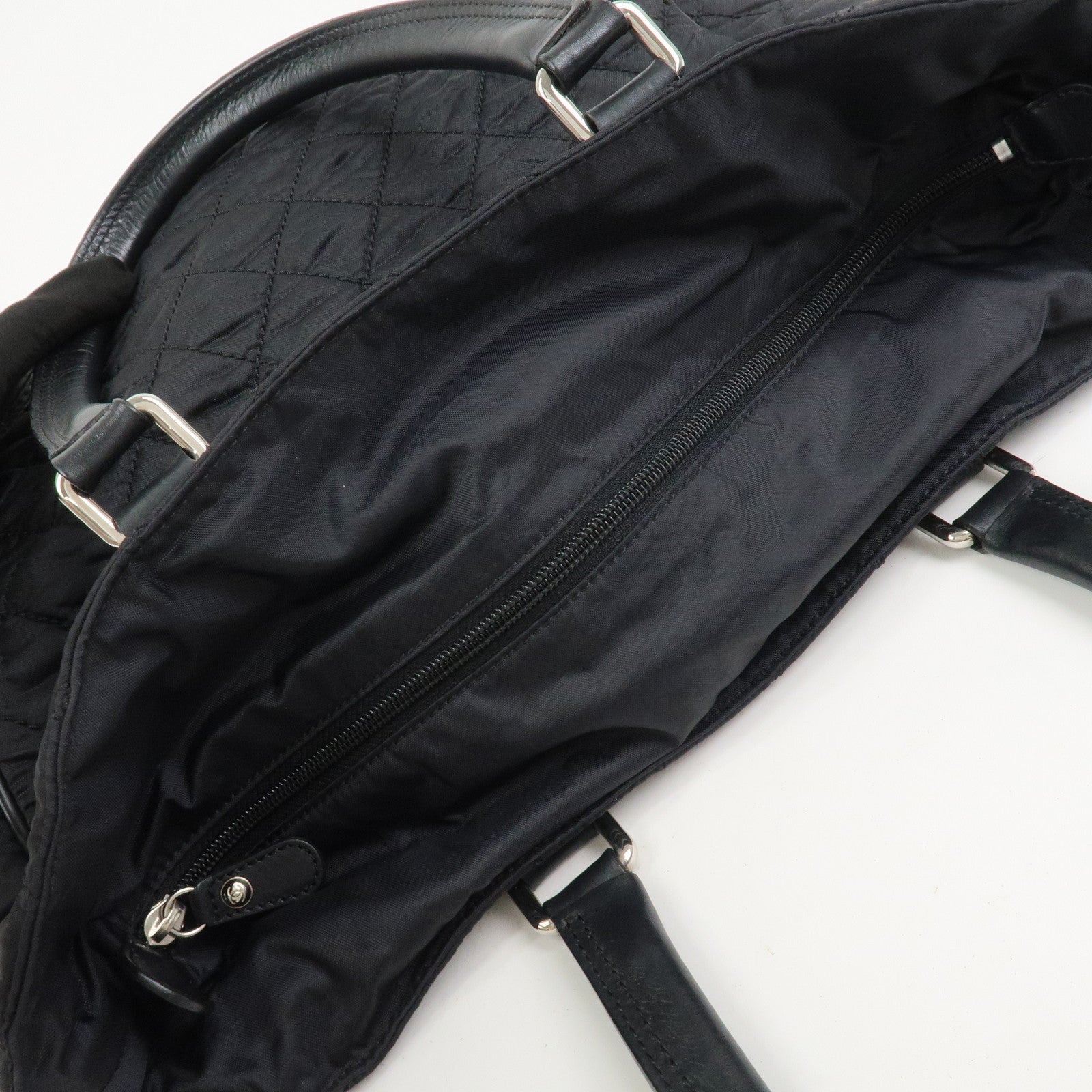 CHANEL Paris New York COCO Mark Nylon Leather Tote Bag Black A33100