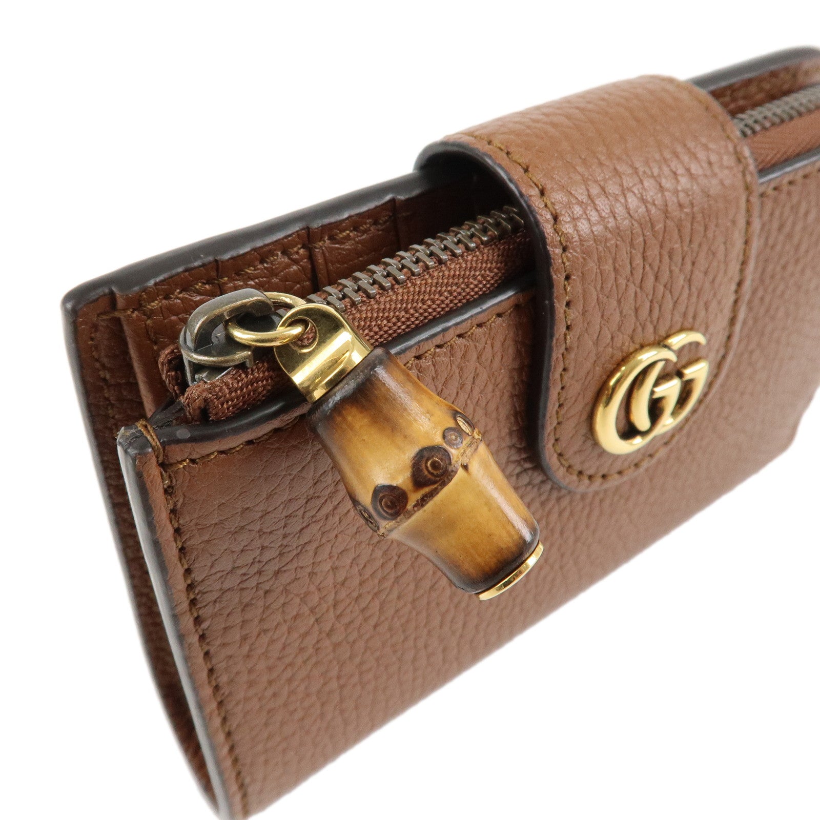 GUCCI GG Marmont Bamboo Leather Bi-Fold Wallet Brown 739498 Used