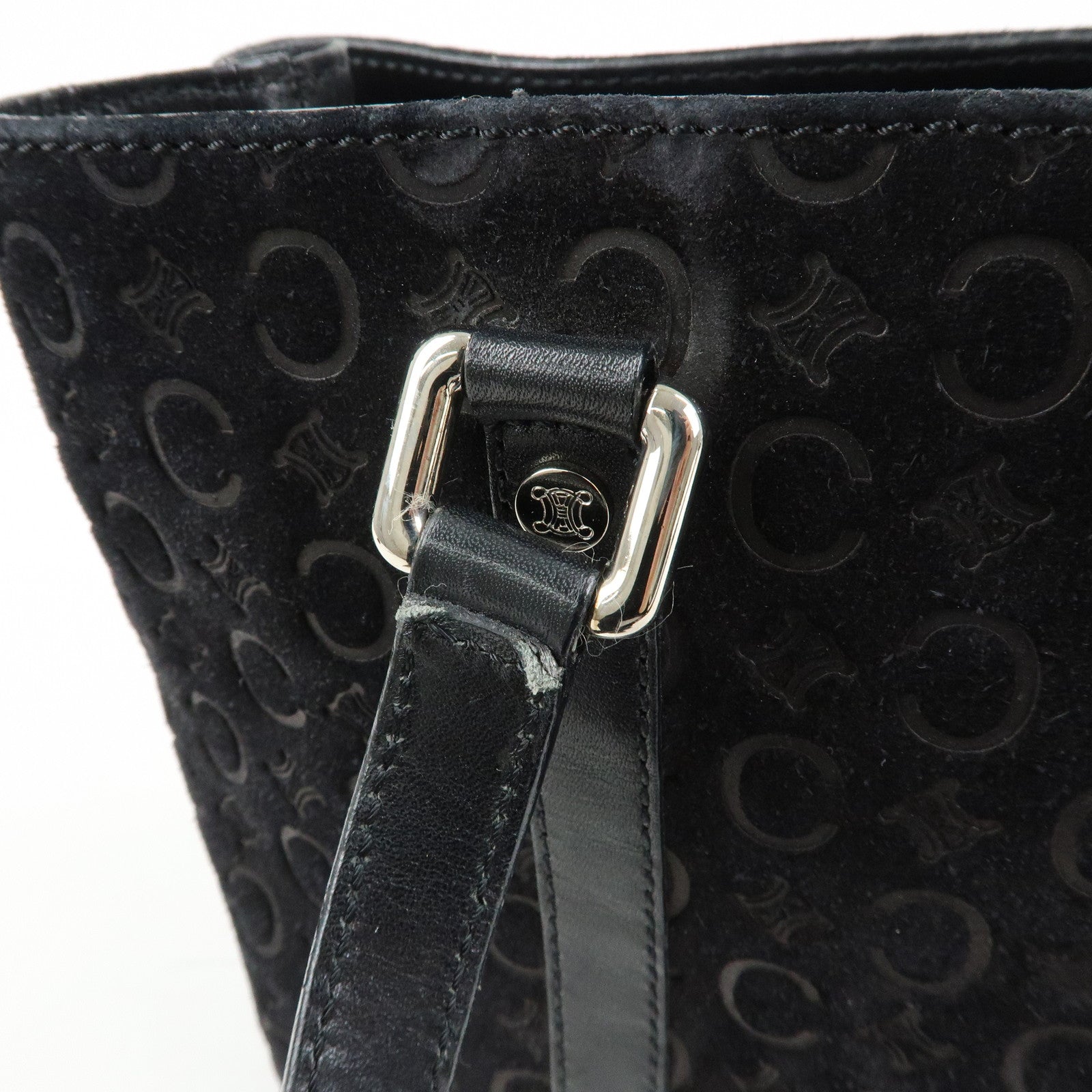 CELINE C Macadam Suede Leather Tote Bag Hand Bag Black