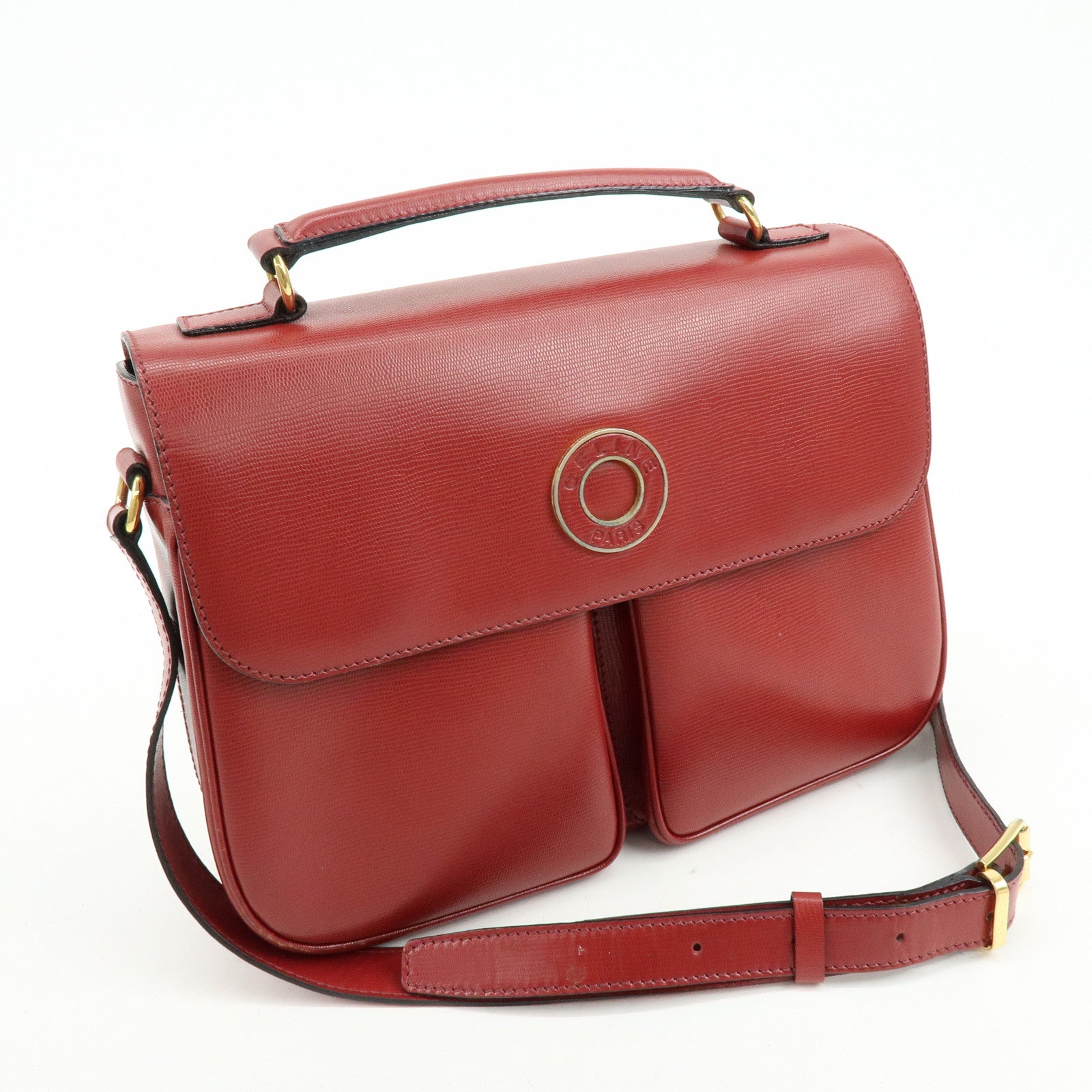 CELINE Leather 2WAY Bag Shoulder Bag Hand Bag Red