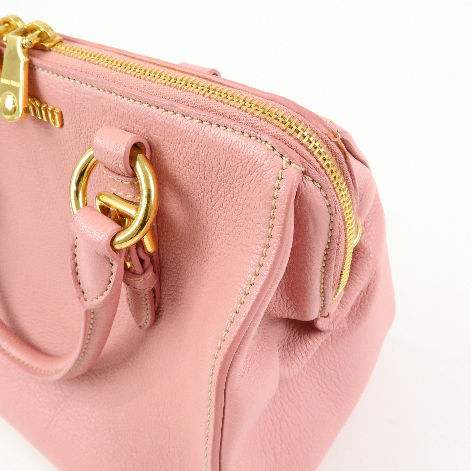 MIU MIU Logo Leather 2Way Bag Hand Bag Pink
