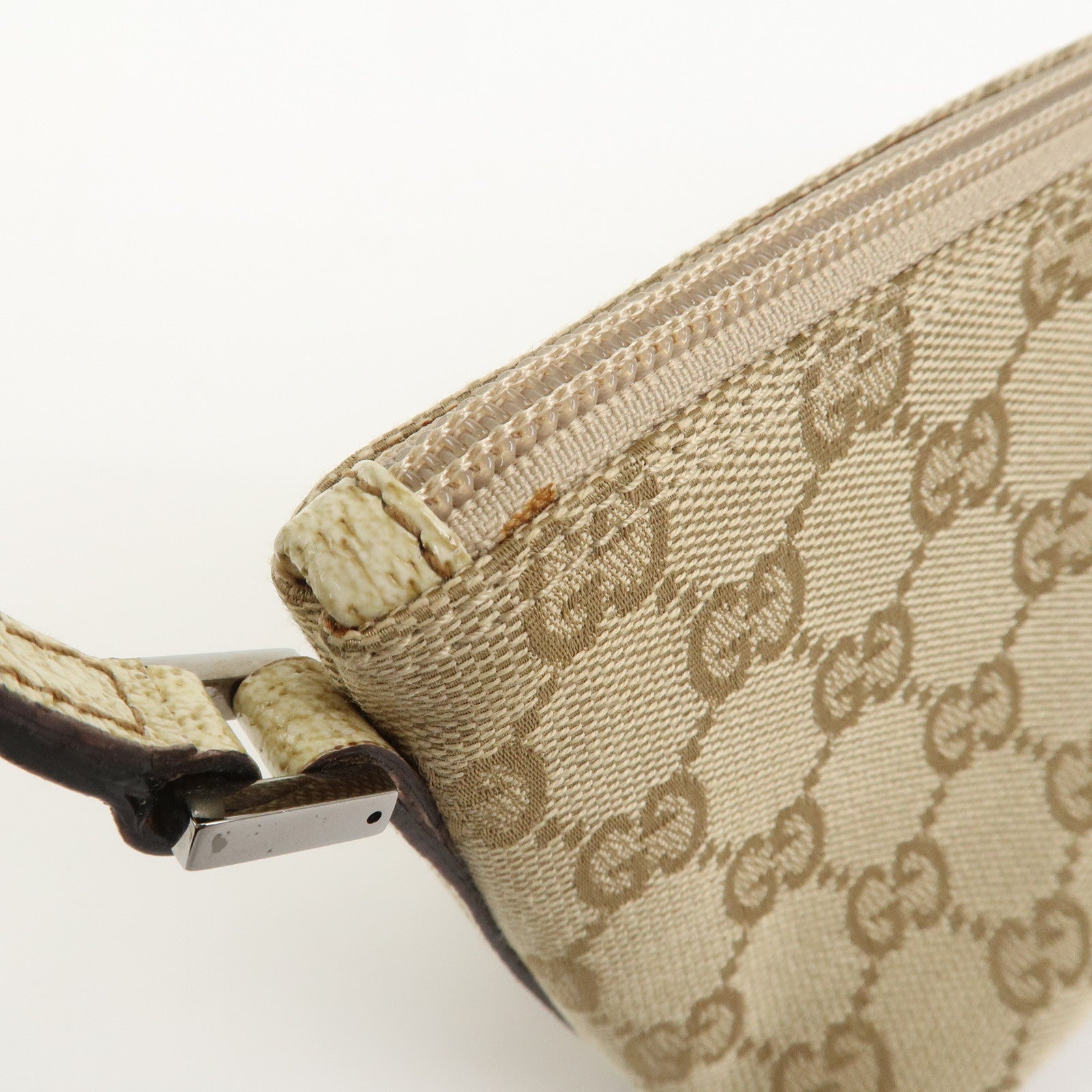 GUCCI Boat Bag GG Canvas Leather Hand Bag Beige 07198