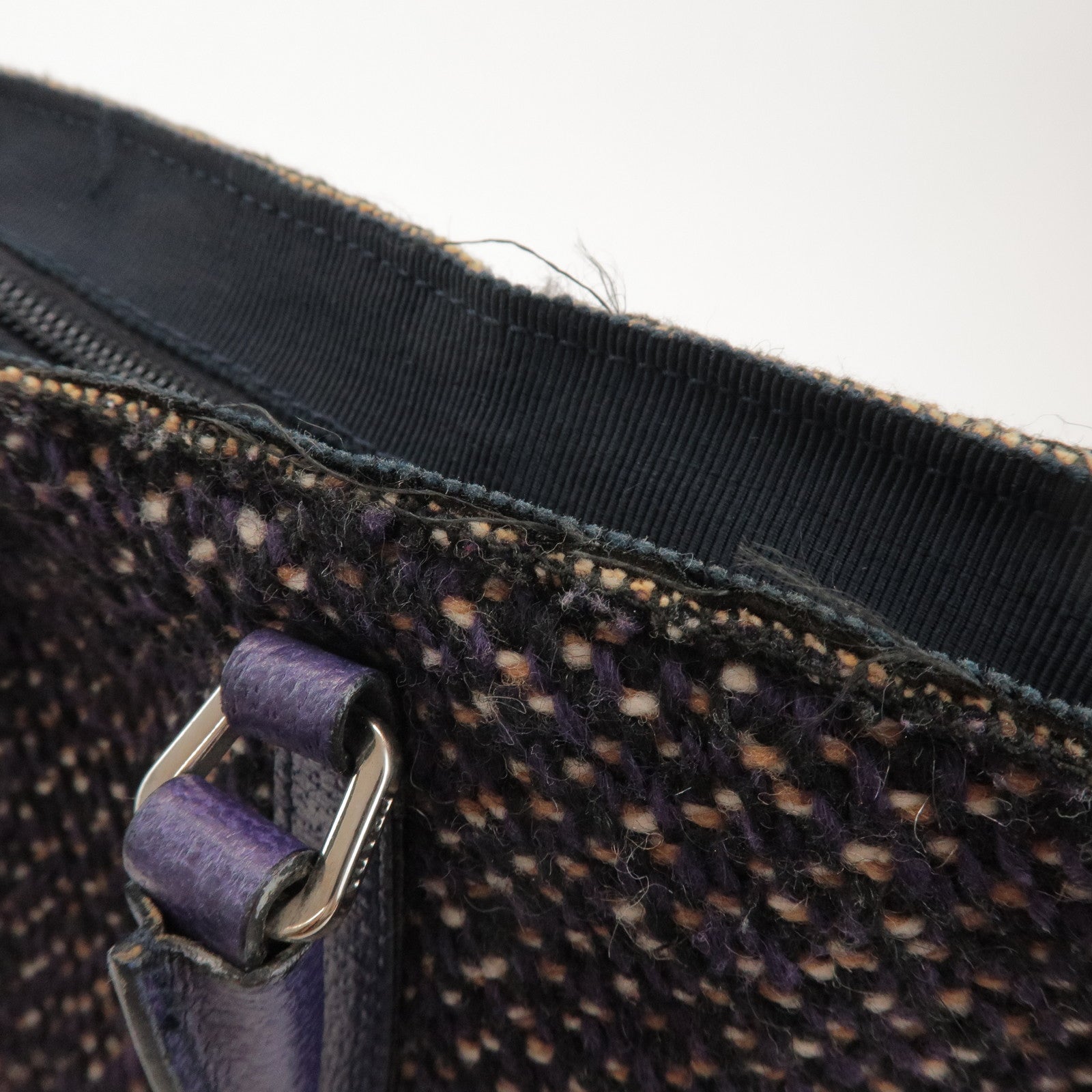 PRADA Triangle Logo Wool Leather Tote Bag Hand Bag Purple