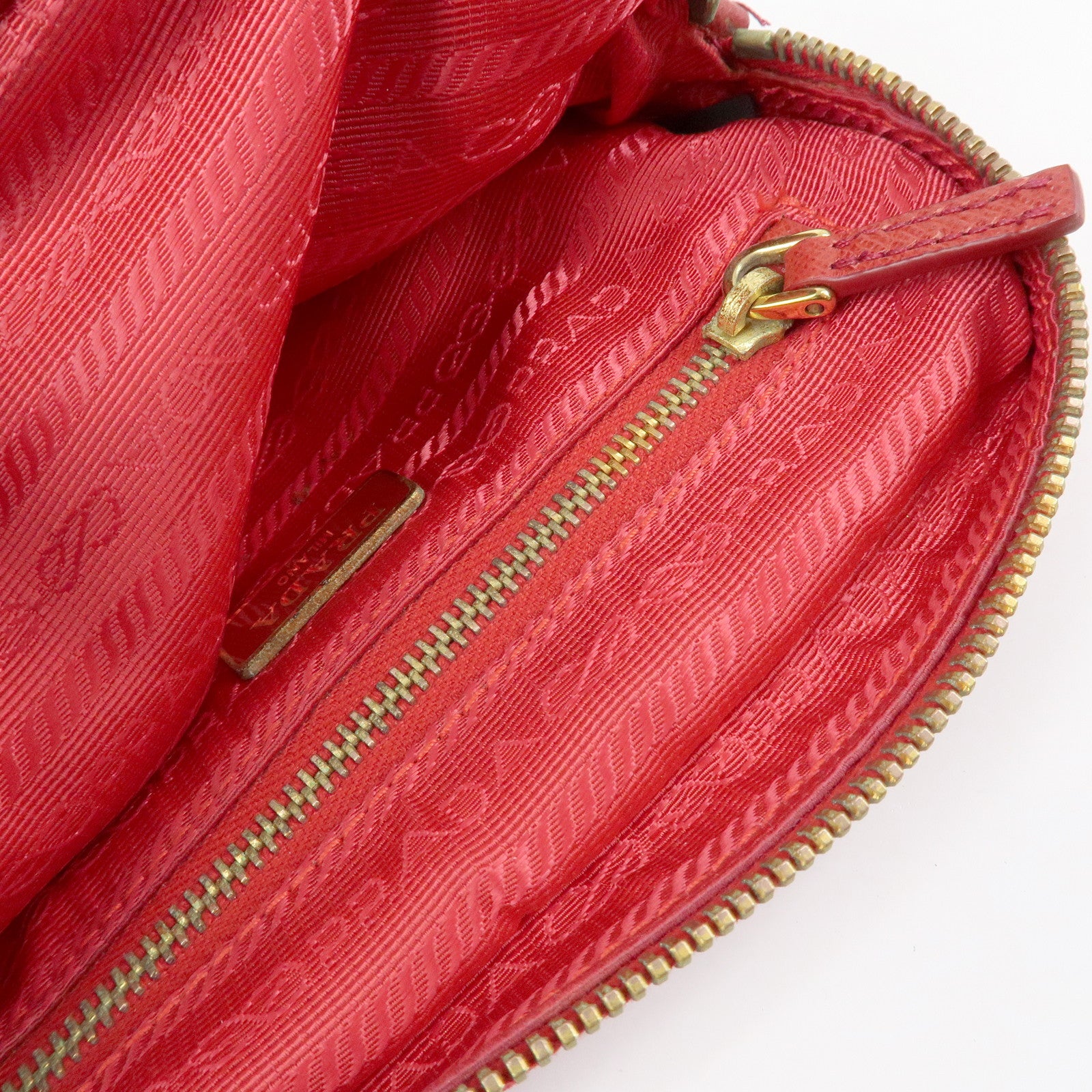 PRADA Triangle Logo Canvas Saffiano Leather Pouch Red 1N0021