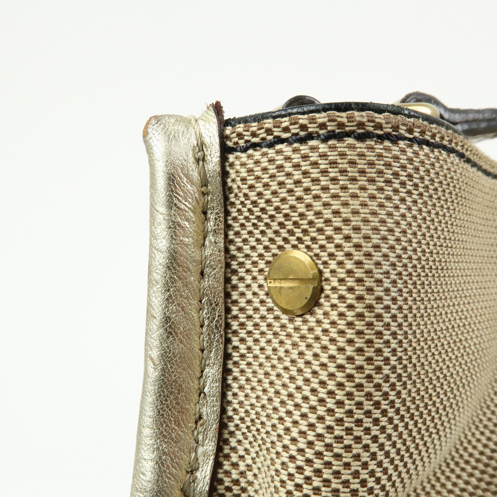 Chloe Harley Canvas Leather Shoulder Crossbody Bag Beige Gold
