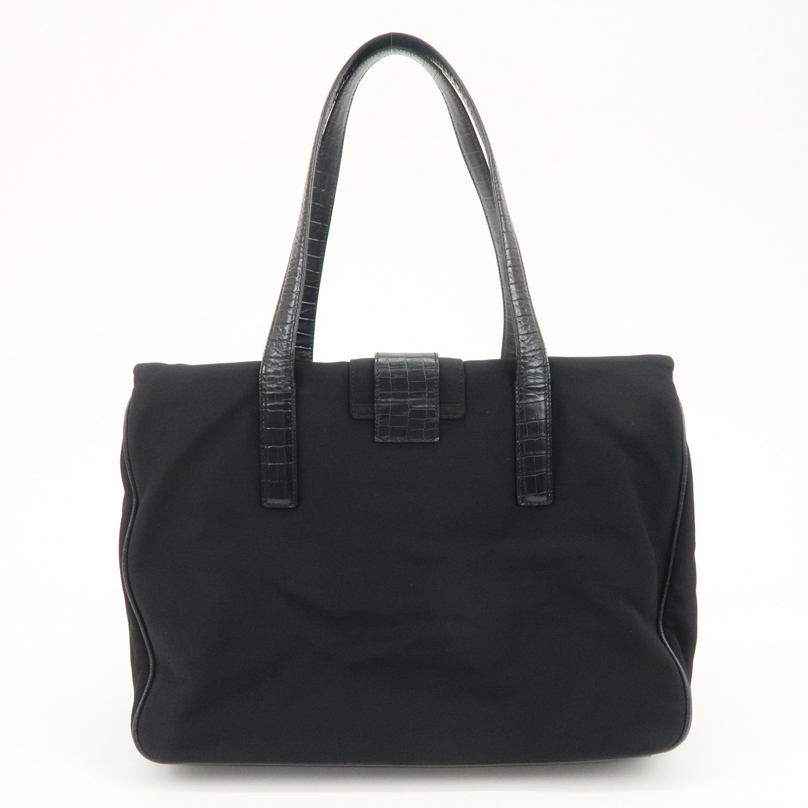 Ferragamo Vara Nylon Embossed Leather Shoulder Bag Hand Bag Black