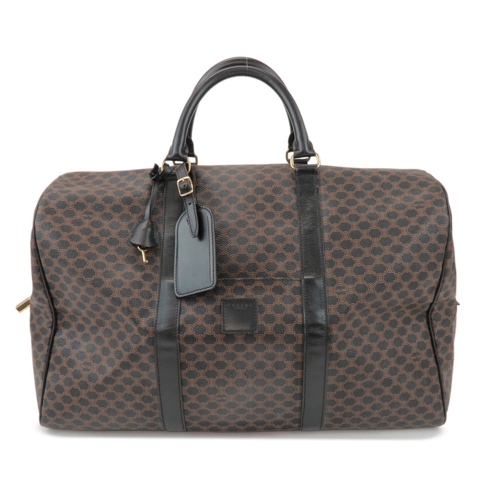 CELINE Macadam PVC Leather Boston Bag Hand Bag Black Brown