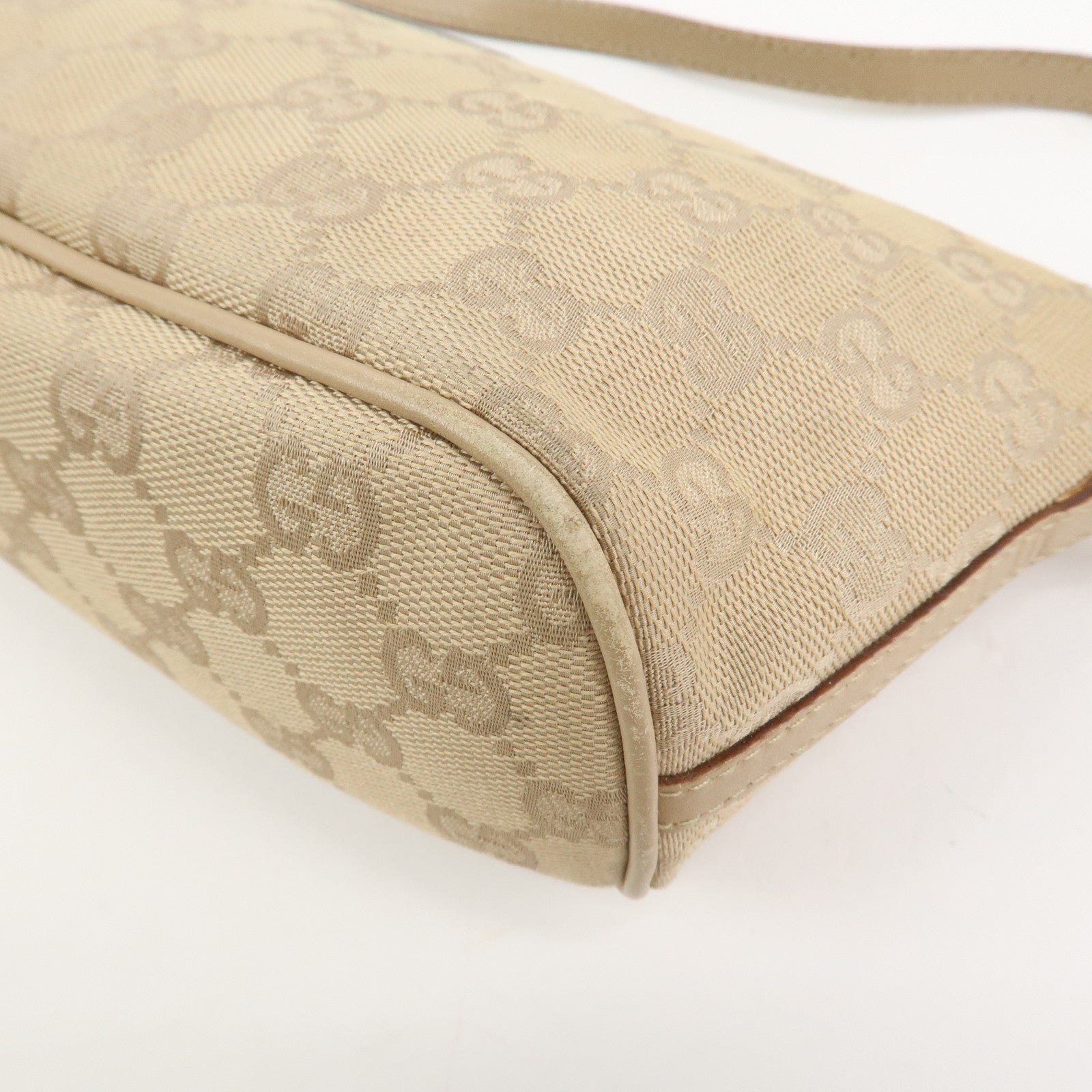 GUCCI Boat Bag GG Canvas Leather Hand Bag Pouch Beige 07198