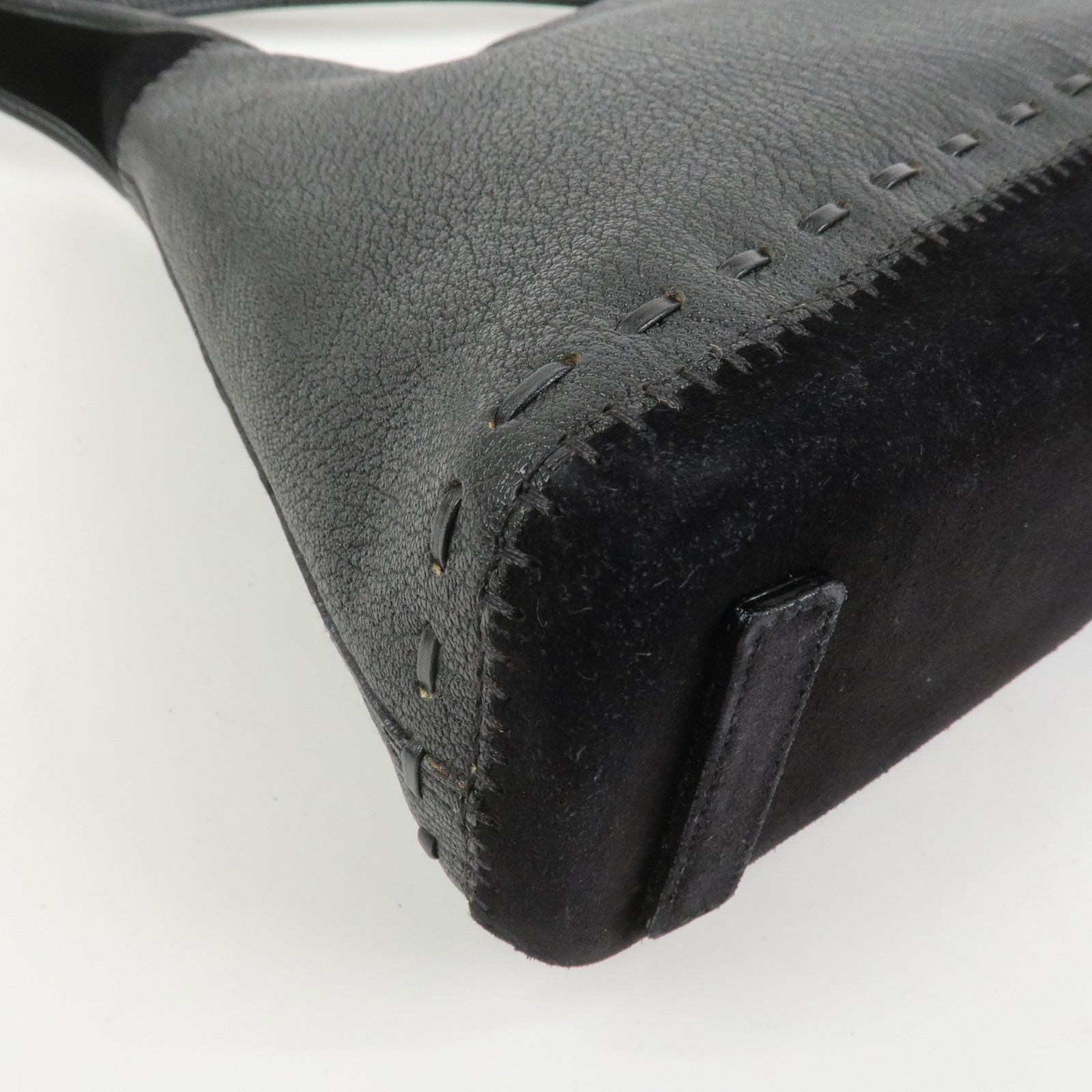 Ferragamo Leather Suede Shoulder Bag Hand Bag Black