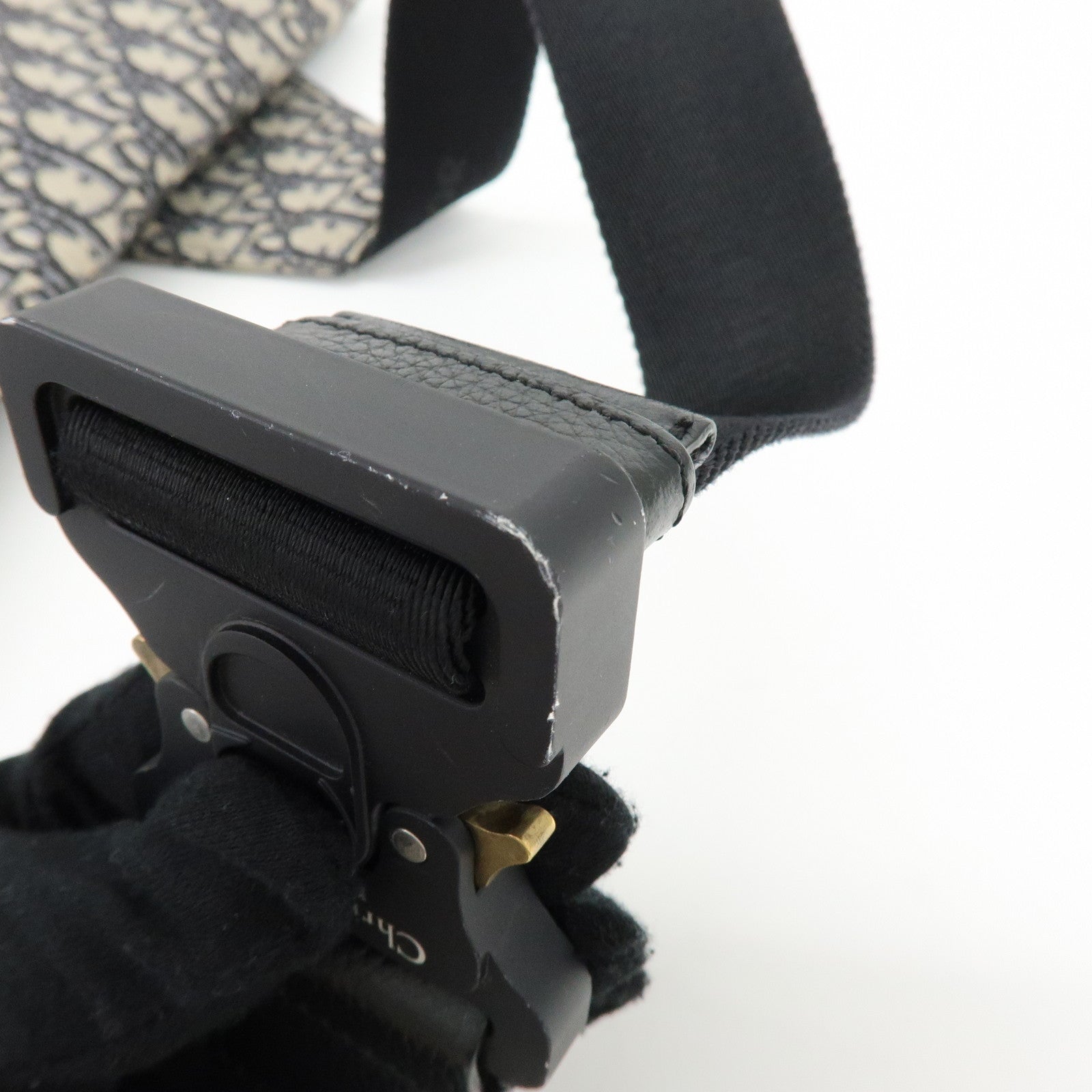 Christian Dior Saddle Oblique Canvas Leather Waist Bag Black Beige