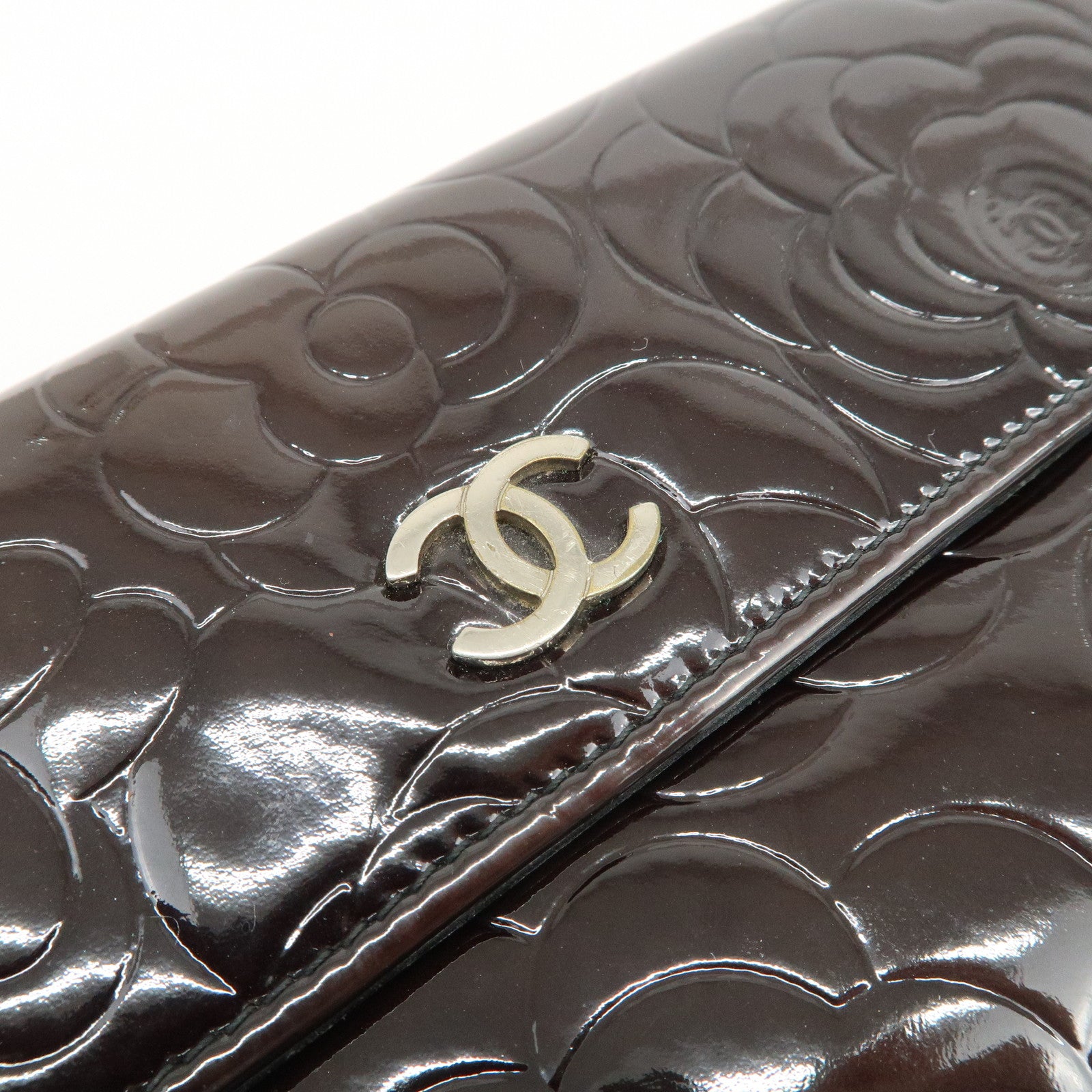 CHANEL COCO Mark Camellia Bi-fold Long Wallet Dark Brown A82283