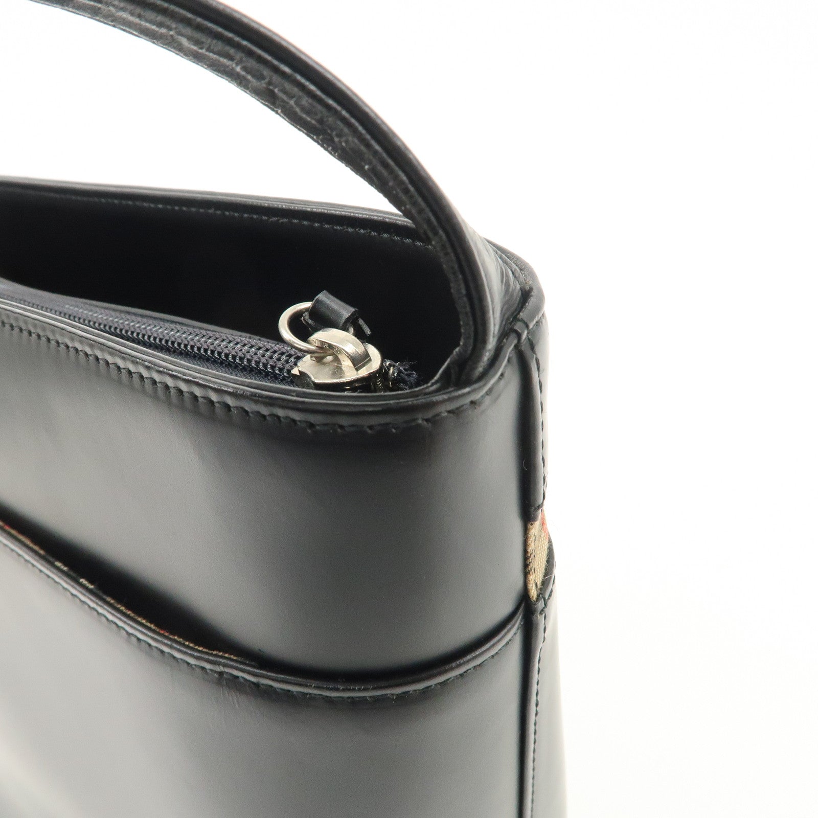 BURBERRY Burberrys Leather Shoulder Bag Black Silver Hardware Used