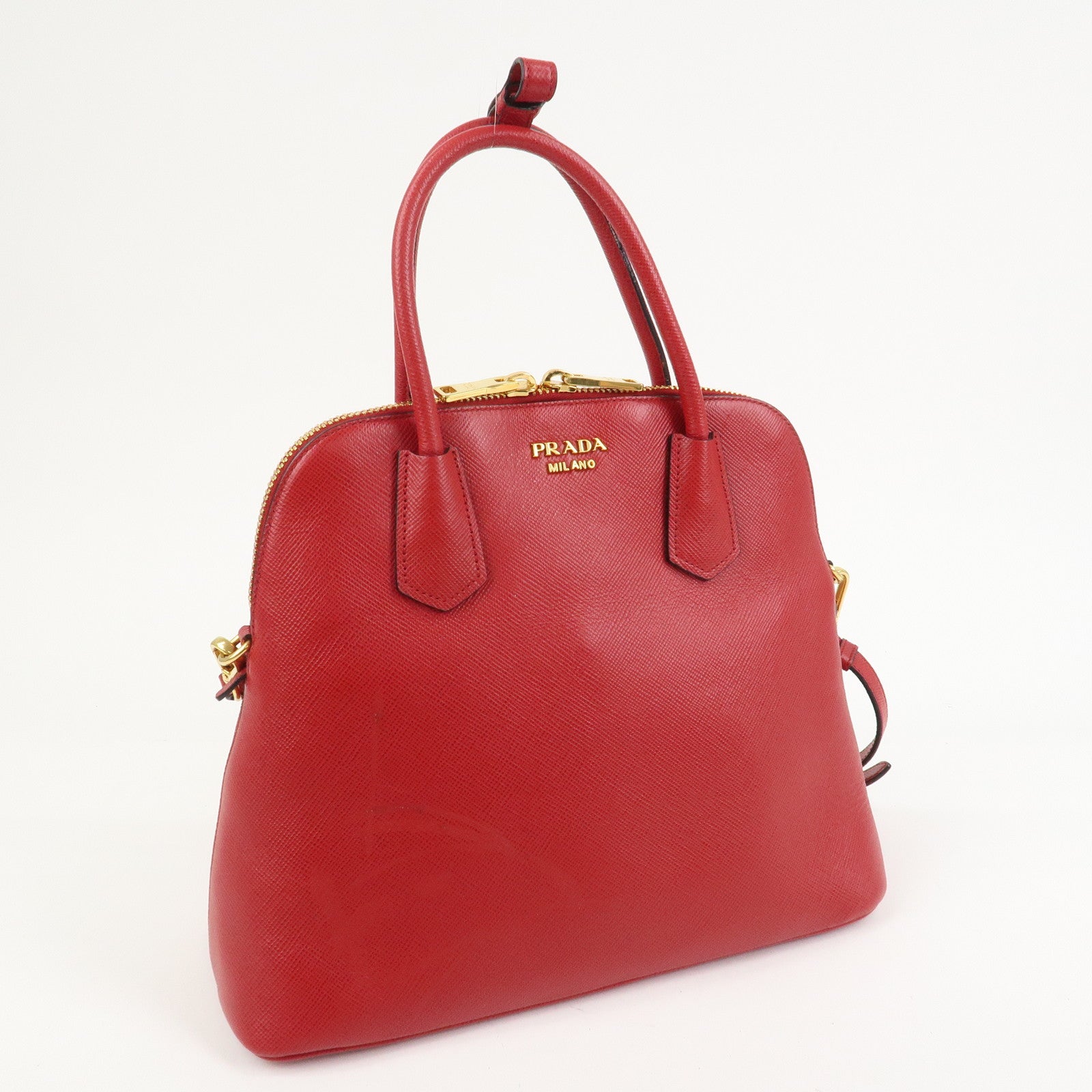 PRADA Logo Saffiano Leather 2Way Hand Bag Shoulder Bag Red BL0907