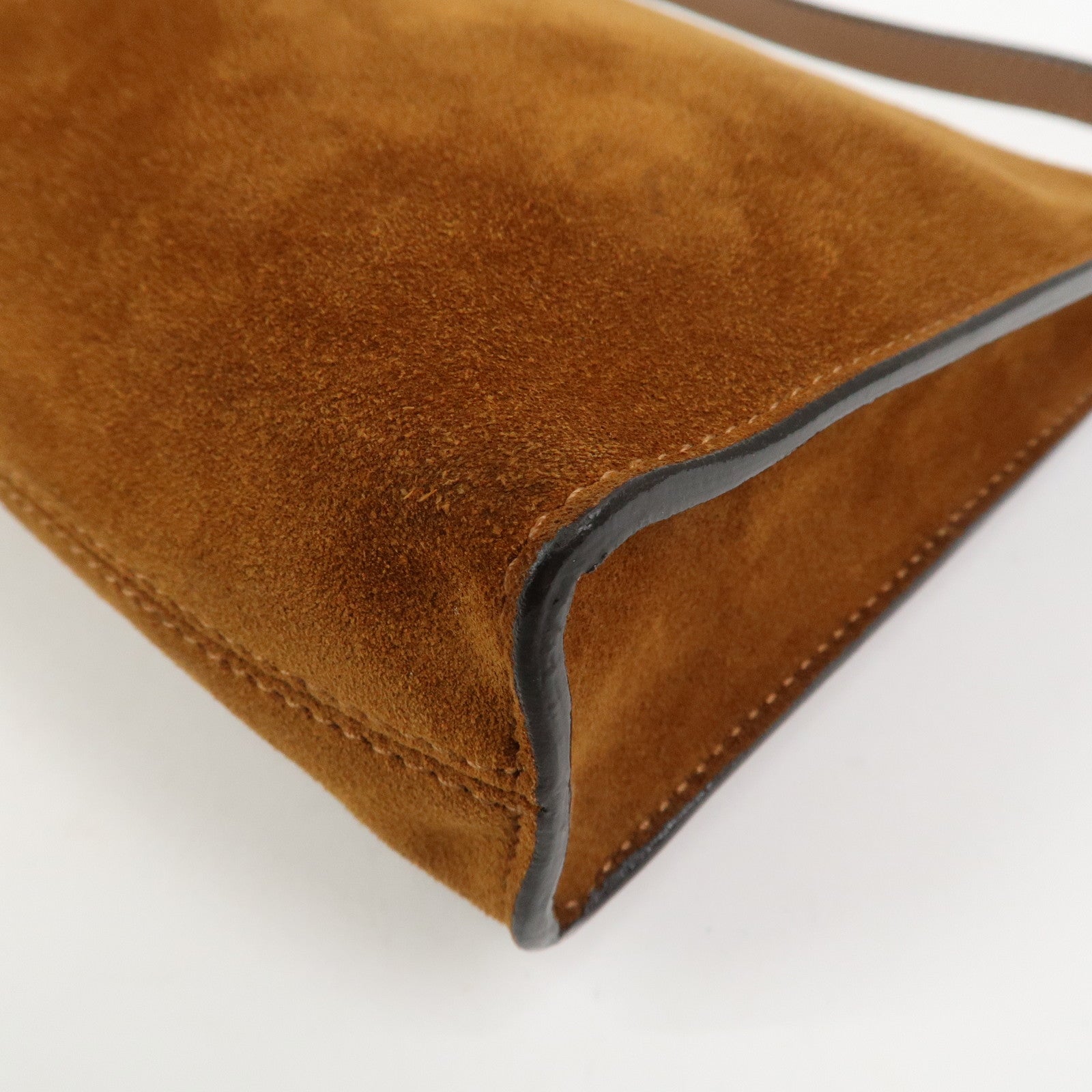 JIMMY CHOO Suede Leather Chain Shoulder Bag Hand Bag Brown