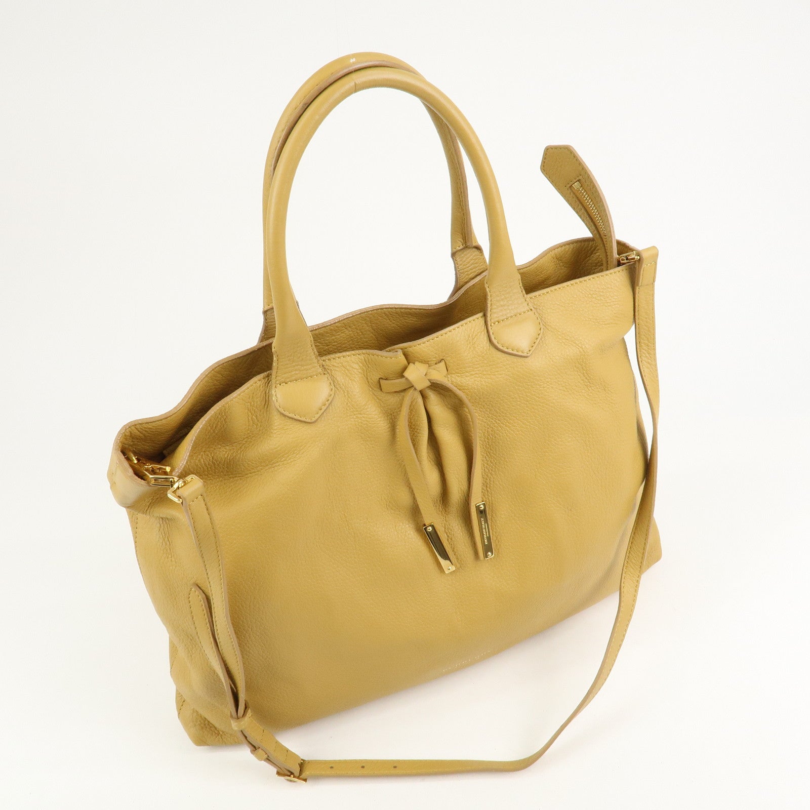 BURBERRY Logo Leather 2Way Bag Shoulder Hand Bag Mustard