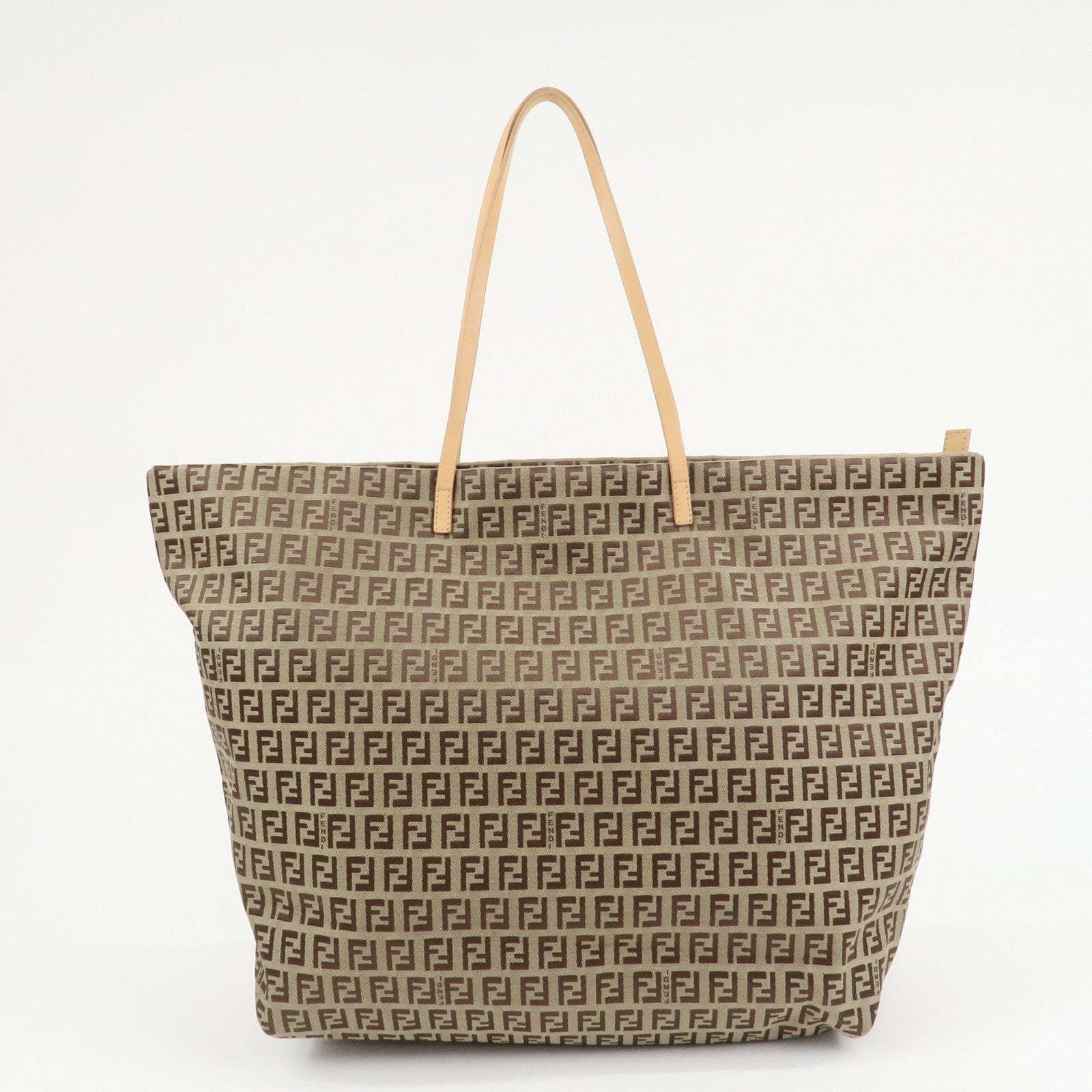 FENDI Zucchino Canvas Leather Tote Bag Shoulder Bag Brown 8BH026