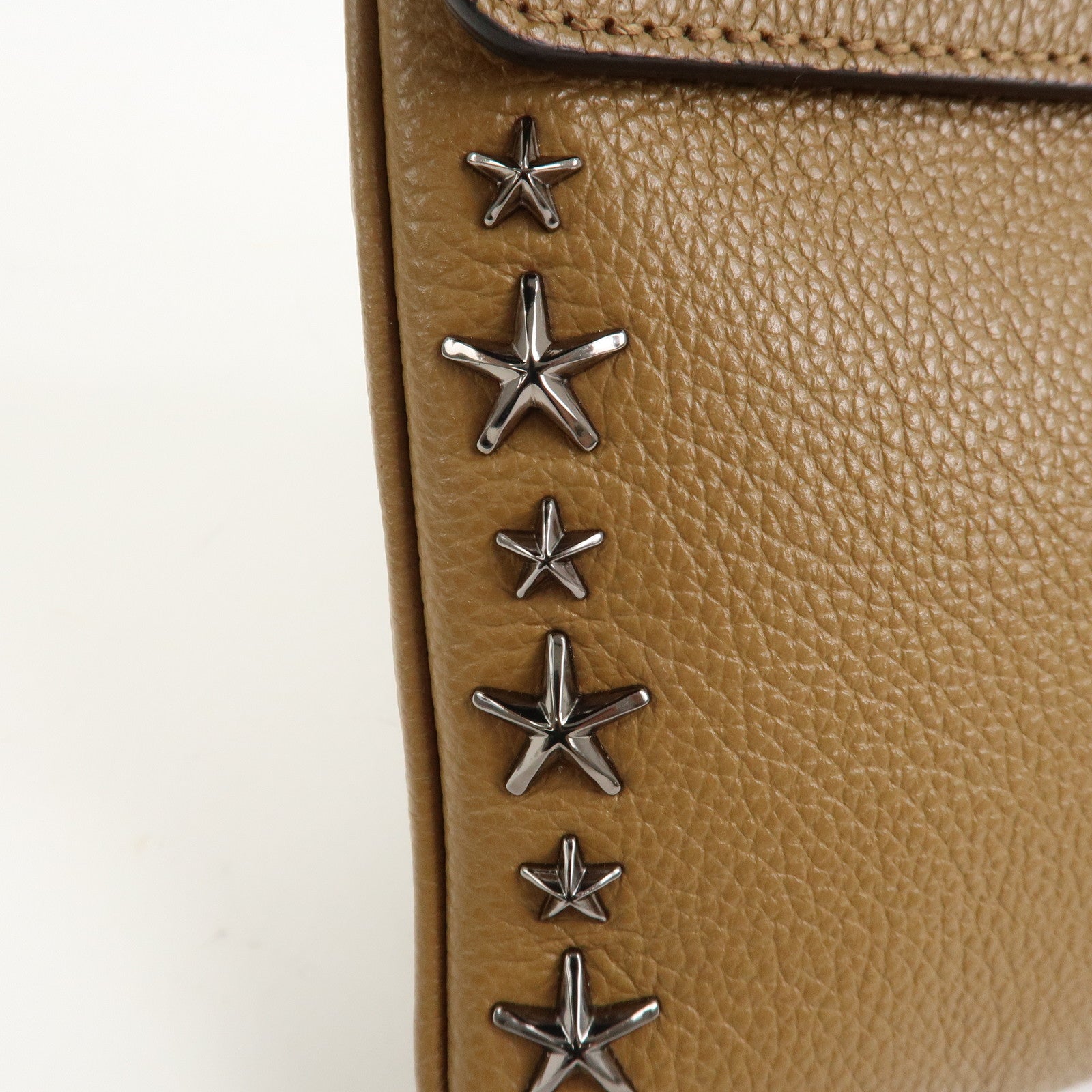 JIMMY CHOO Leather KIMI MESSANGER Studs Shoulder Bag Brown