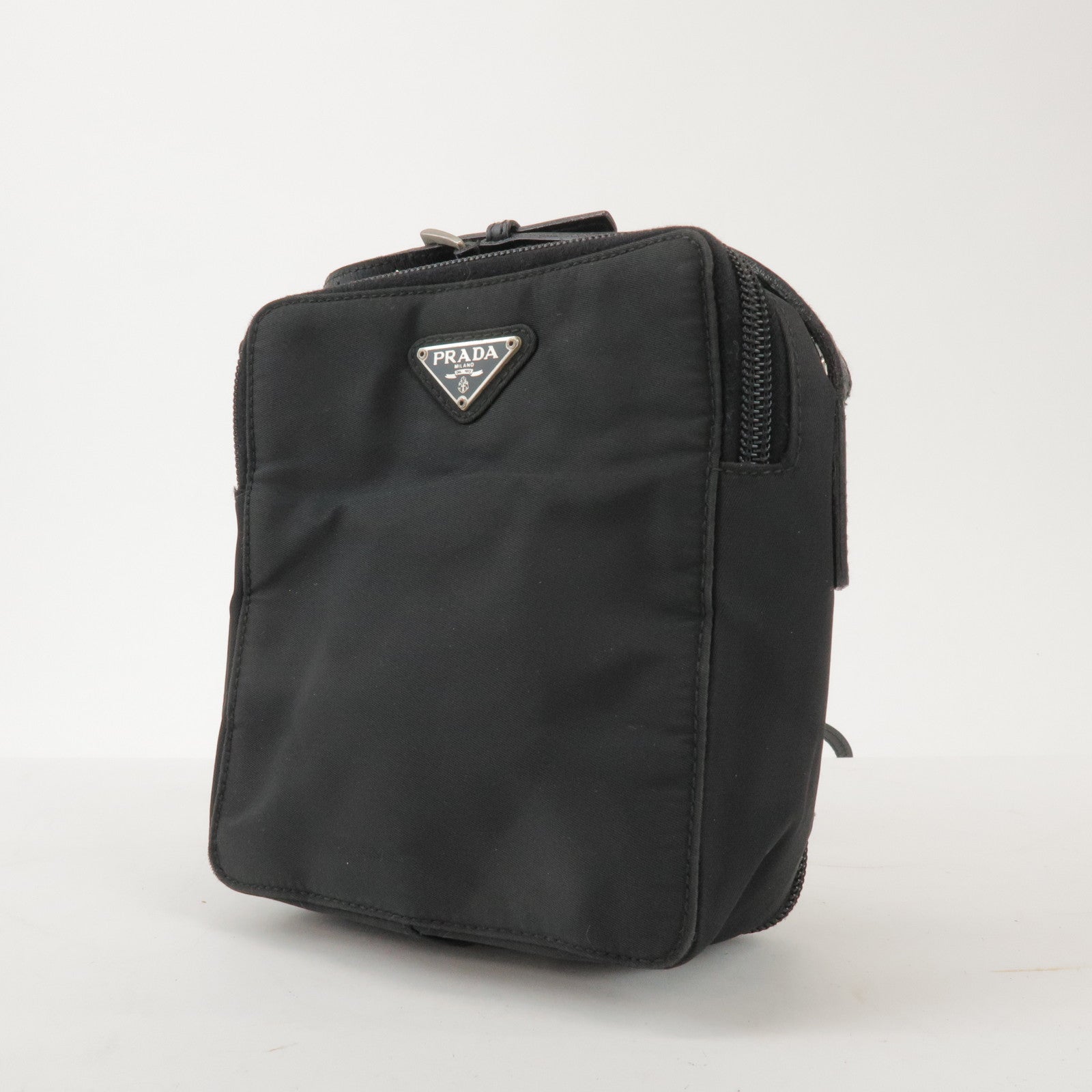 PRADA Triangle Logo Nylon Leather Crossbody Bag Shoulder Bag Black