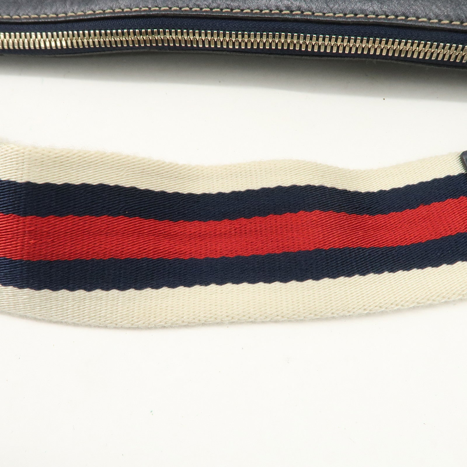 GUCCI Sherry Leather One Shoulder Bag Hand Bag Dark Navy Gold Hardware Used