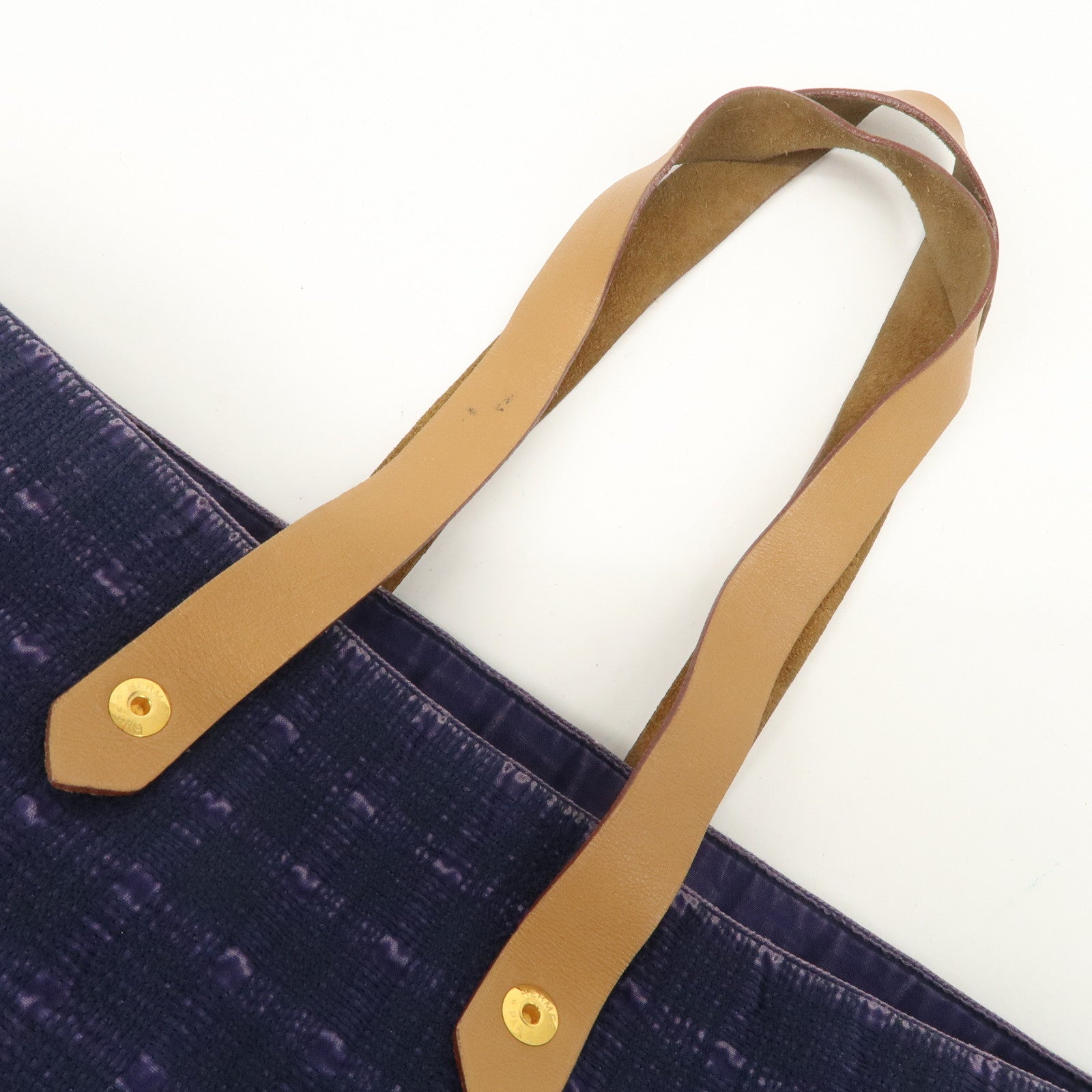 HERMES Leather Canvas Amedabad GM Tote Bag Hand Bag Navy Purple Used