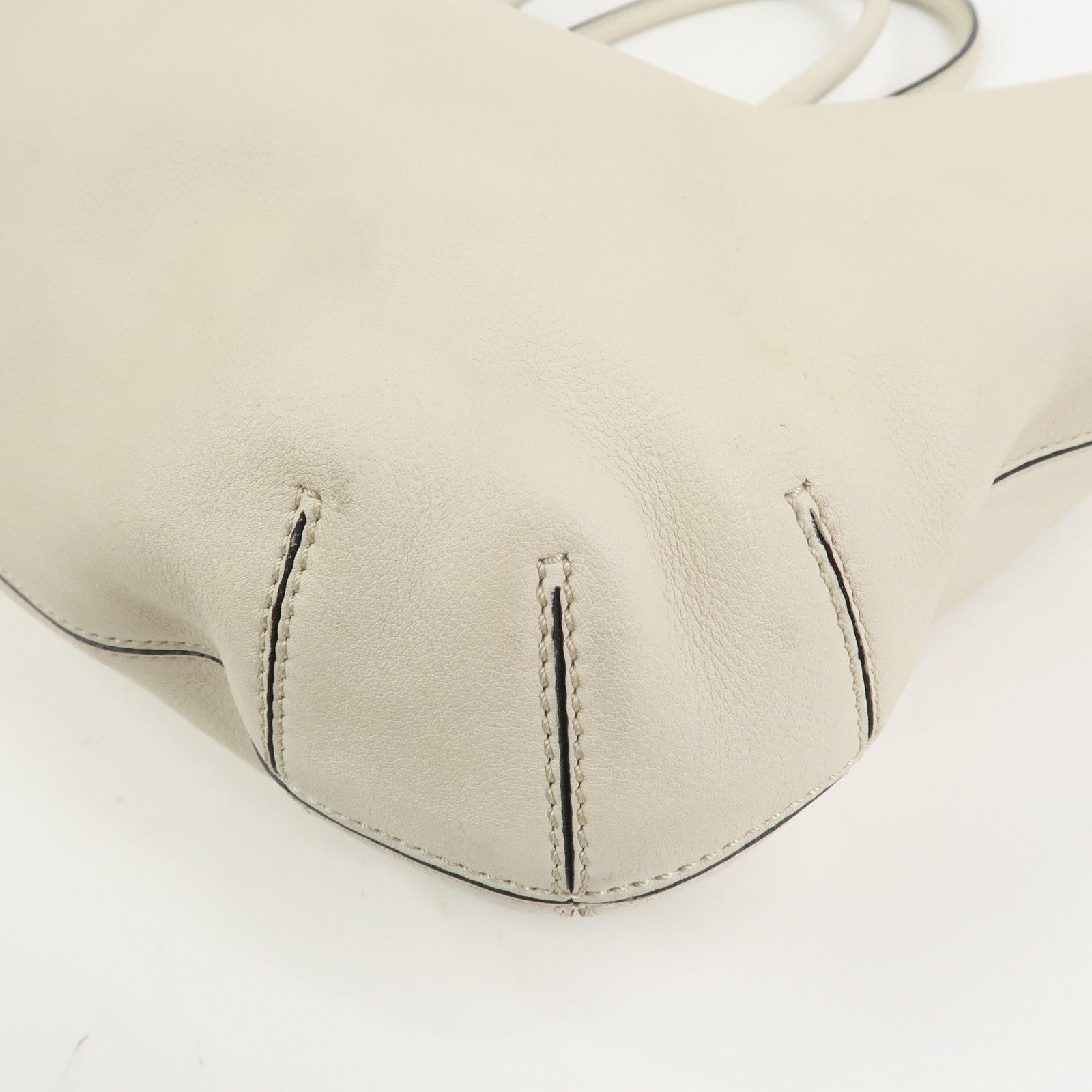 FENDI Logo Leather 2Way Bag Hand Bag Shoulder Bag Ivory 8BN238