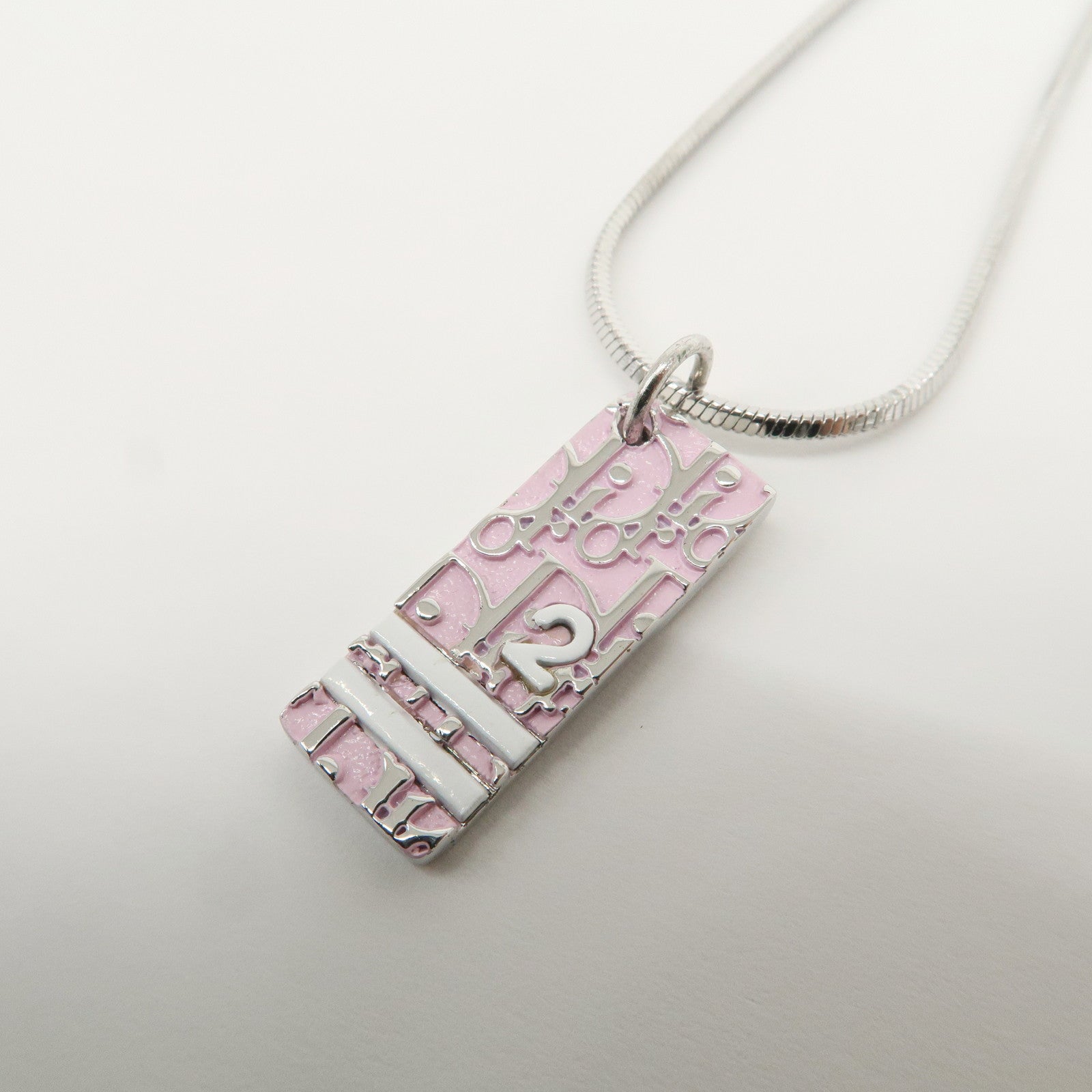 Christian Dior Trotter Metal Necklace Silver Pink White
