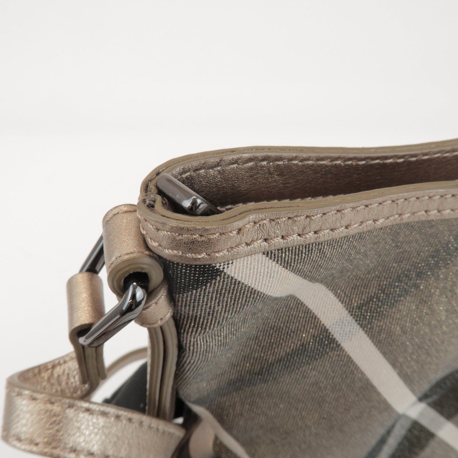 BURBERRY Canvas Leather Plaid Shoulder Bag Crossbody Bag Gold