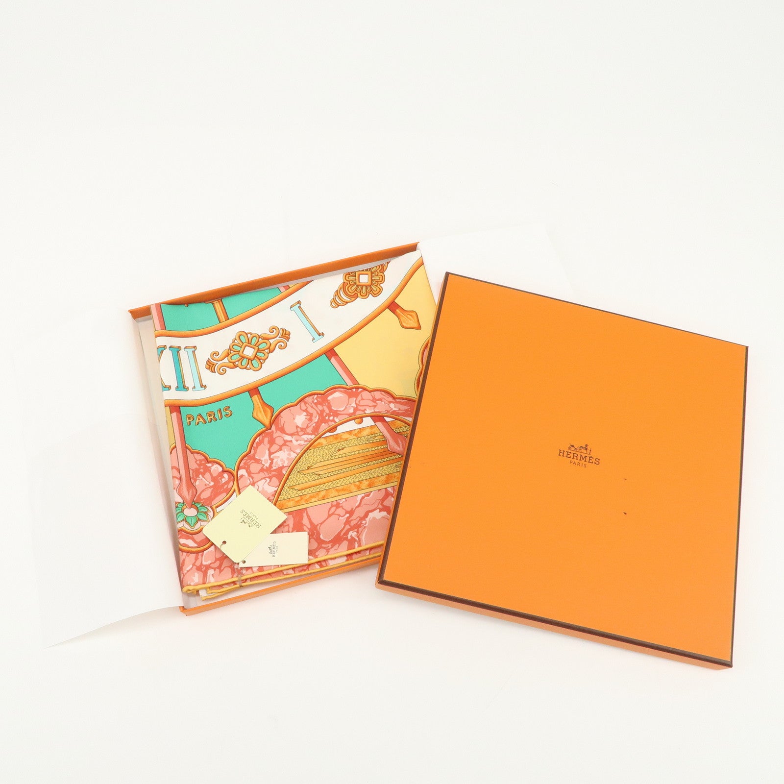 HERMES Carre 90 Silk 100% Scarf CARPE DIEM Pink White