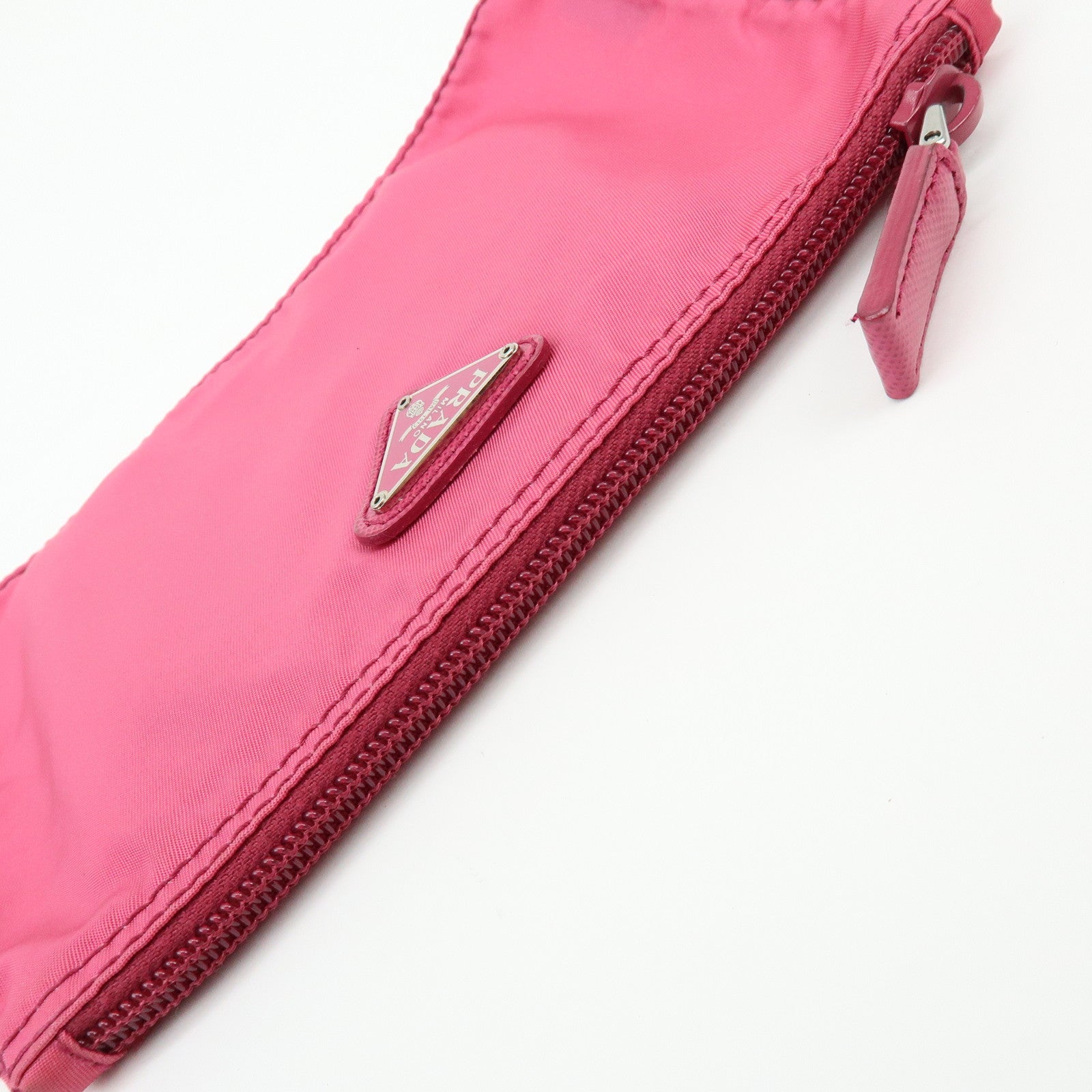 PRADA Triangle Logo Nylon Saffiano Leather Cosmetic Pouch Pink