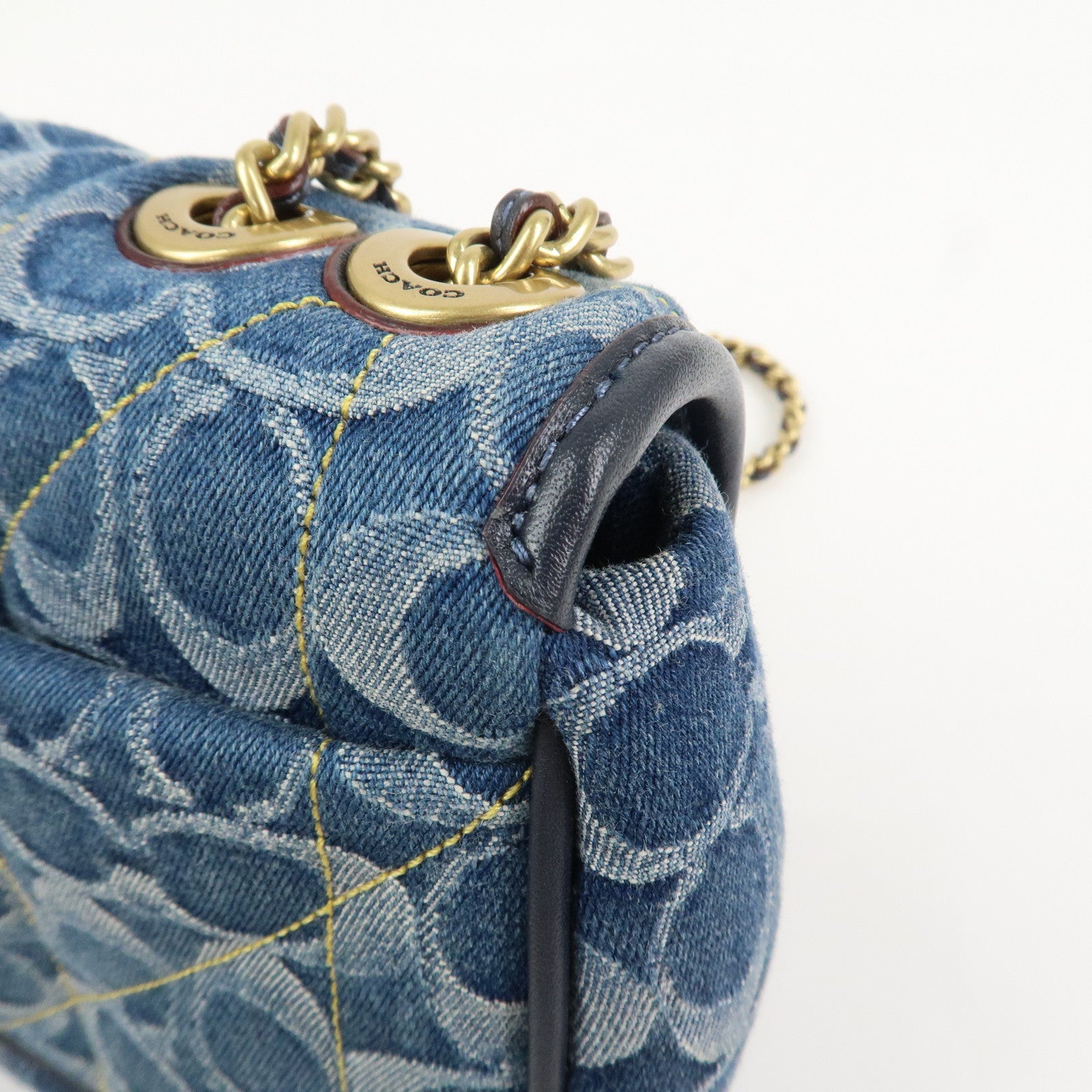 COACH Denim Leather Chain Shoulder Bag Crossbody Bag Hand Bag Blue