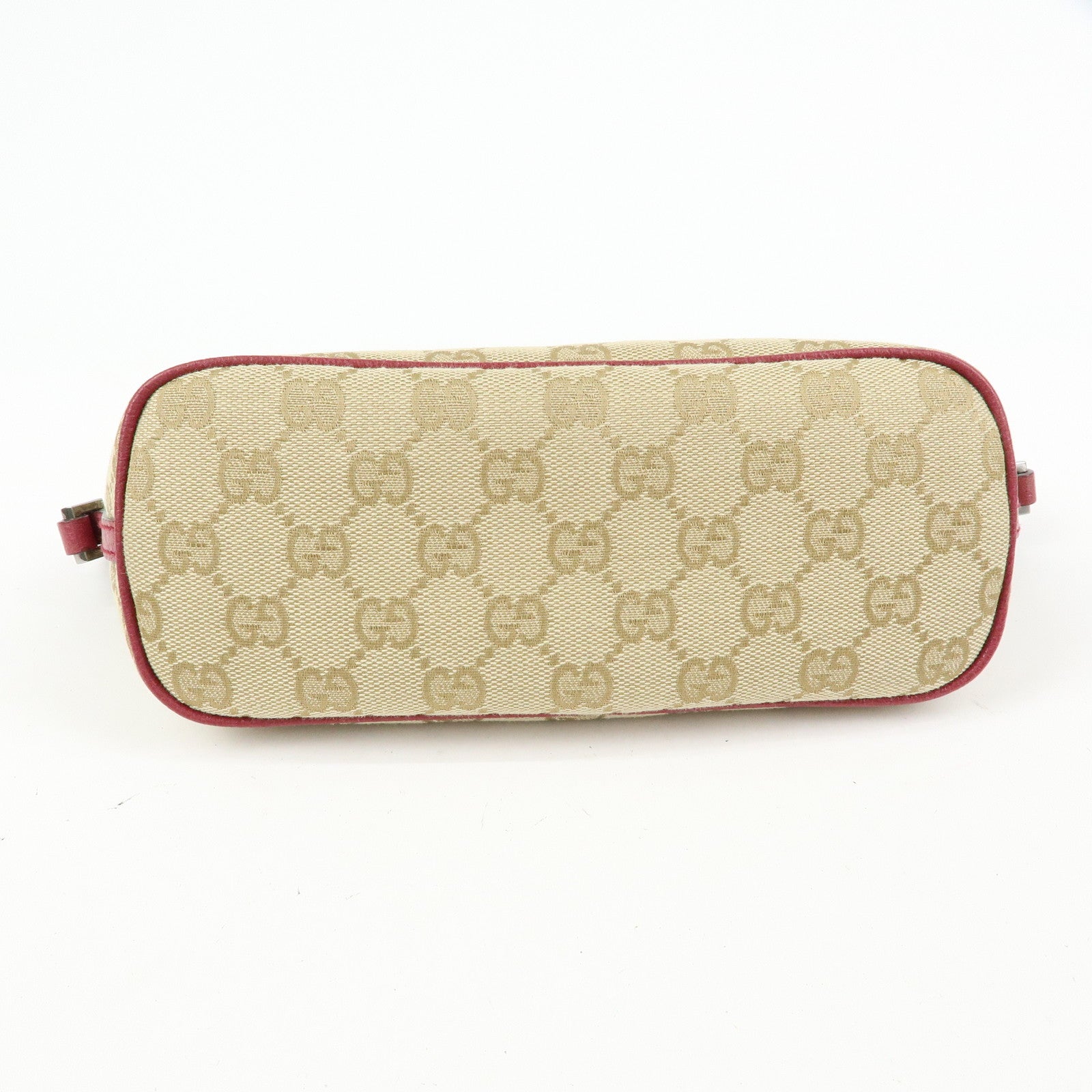 GUCCI Boat Bag GG Canvas Leather Hand Bag Beige Red 07198