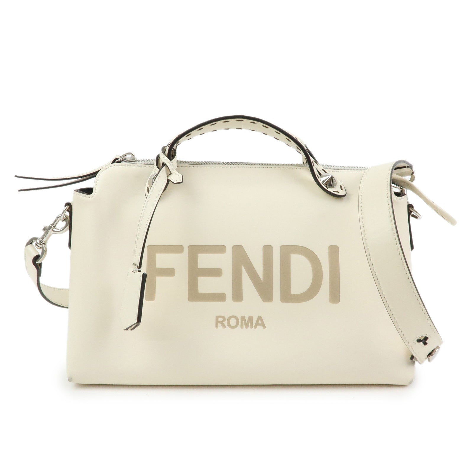 FENDI By The Way Leather Medium 2Way Bag Shoulder Bag Ivory 8BL146