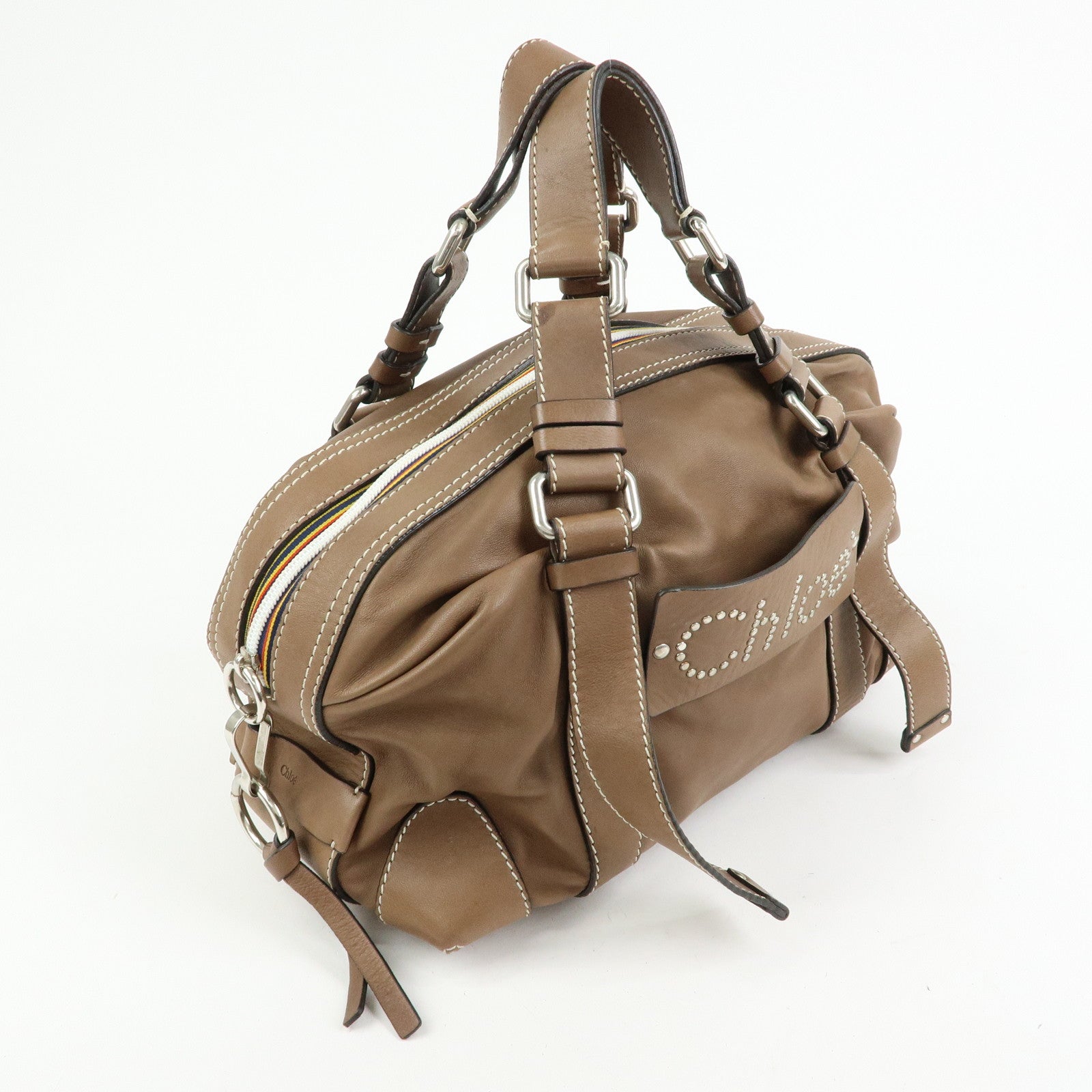 Chloe Patsy Leather Boston Bag Shoulder Bag Hand Bag Brown