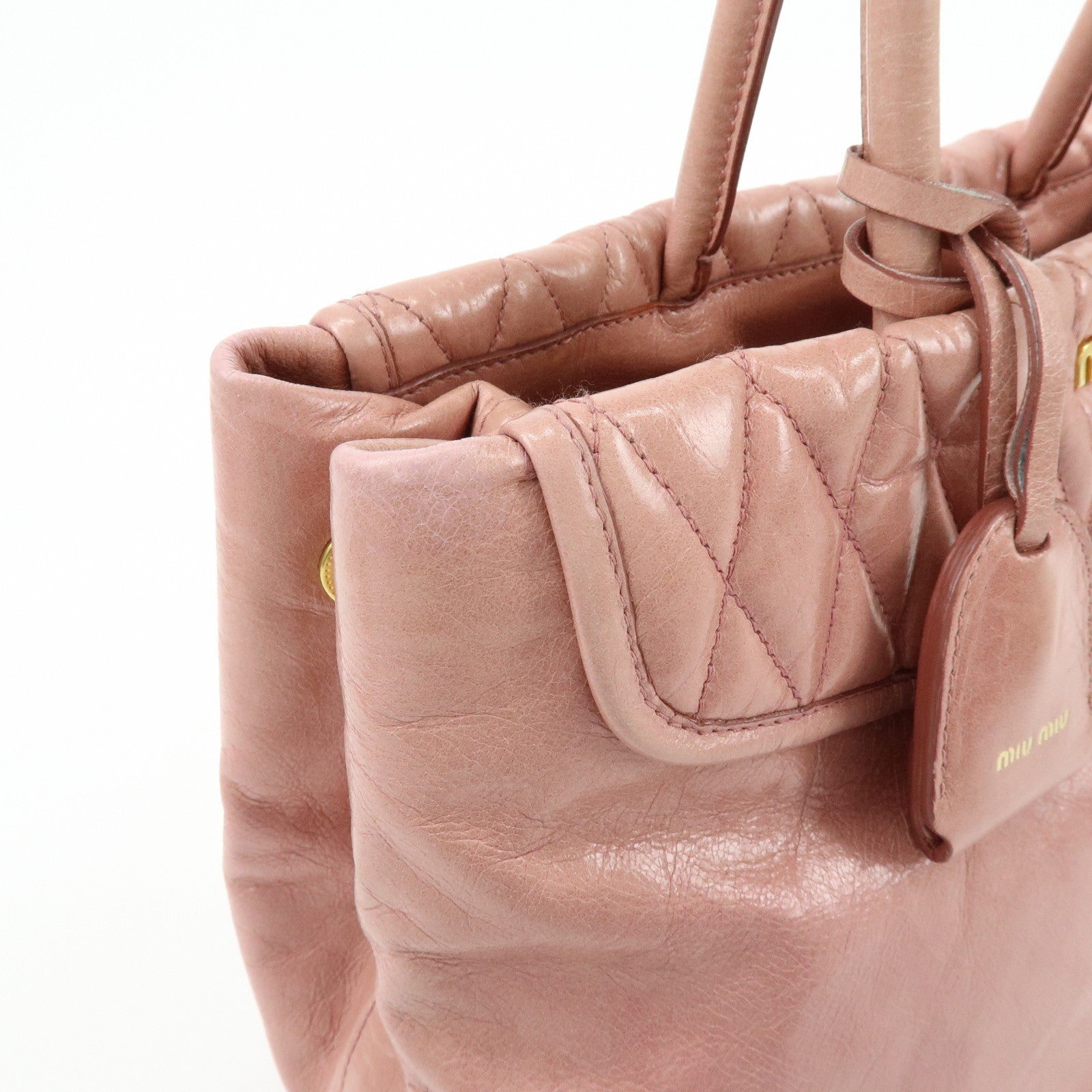 MIU MIU Logo Leather Hand Bag Tote Bag Pink RN1098