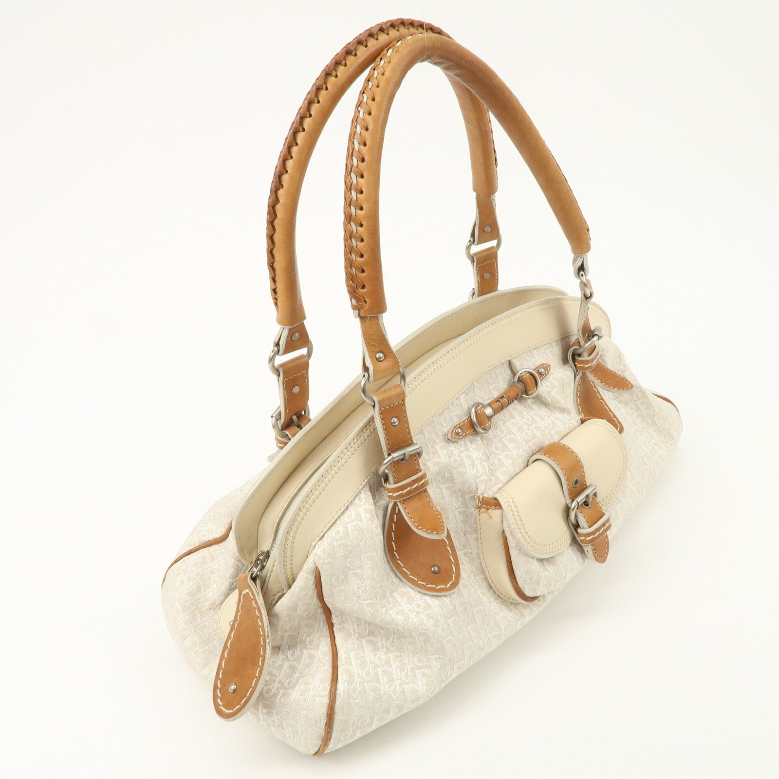 Christian Dior Trotter Canvas Leather Shoulder Bag Brown Ivory