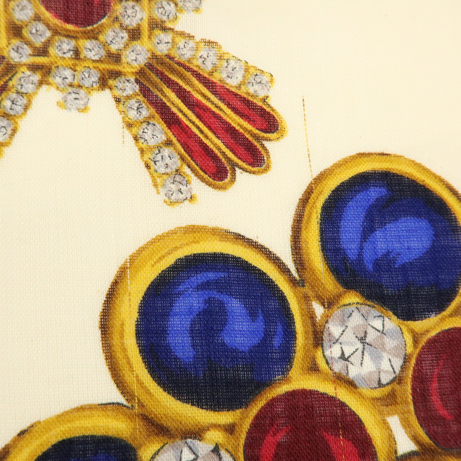 CHANEL Wook Silk Jewlry Pattern Scarf Beige Gold Red Blue