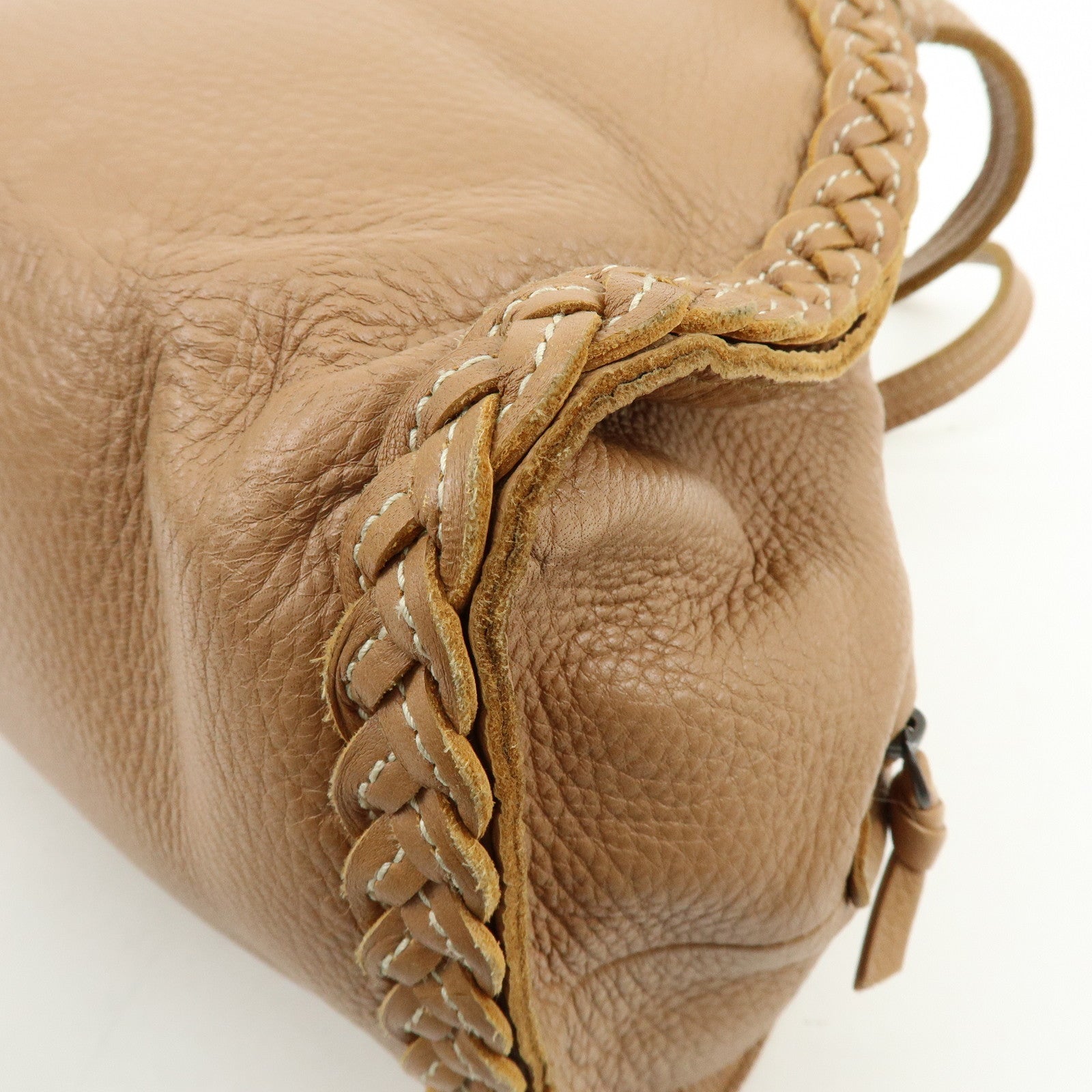 BOTTEGA VENETA Calf Leather Boston Bag Hand Bag Brown