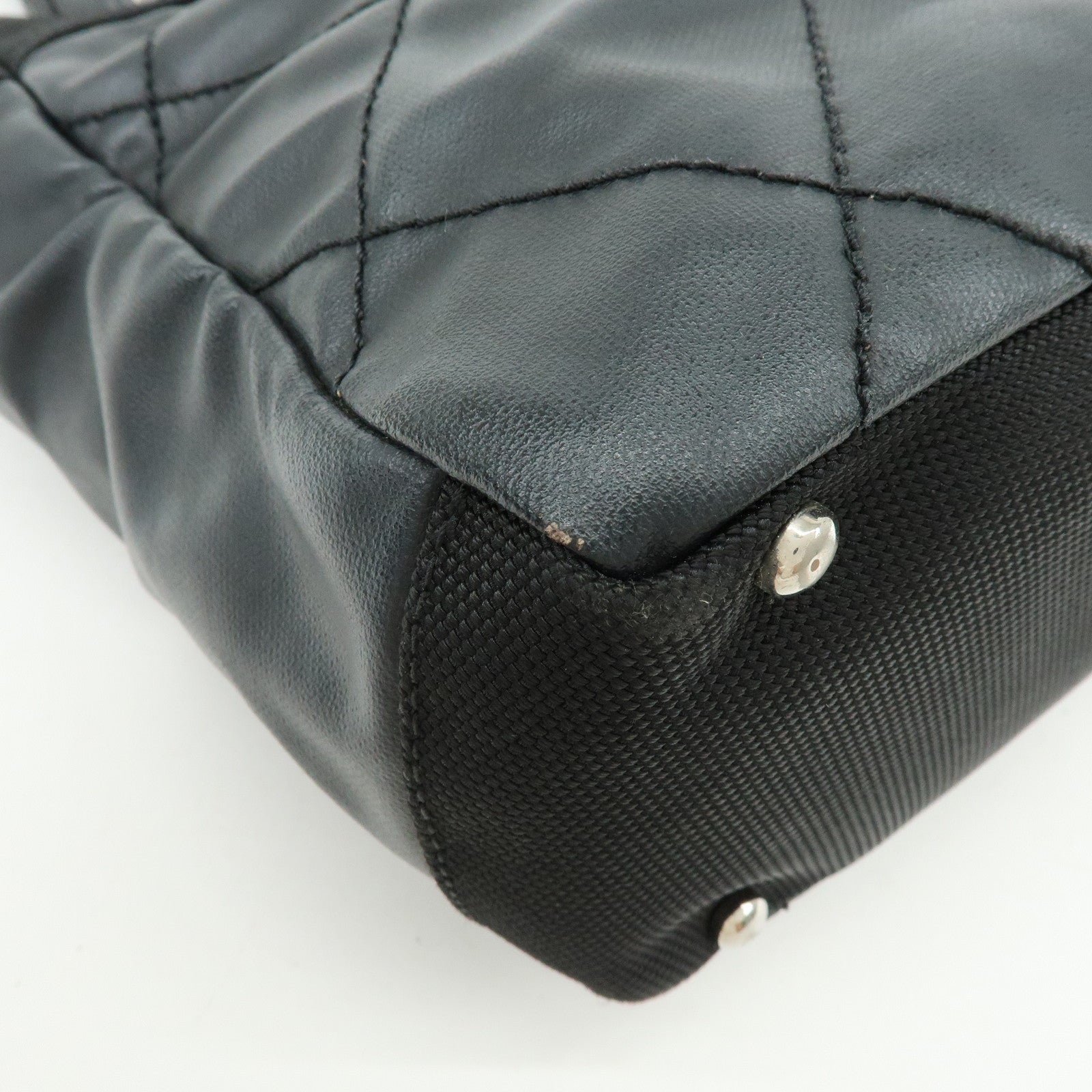 CHANEL Paris Biarritz PM PVC Canvas Leather Tote Bag Black A34208