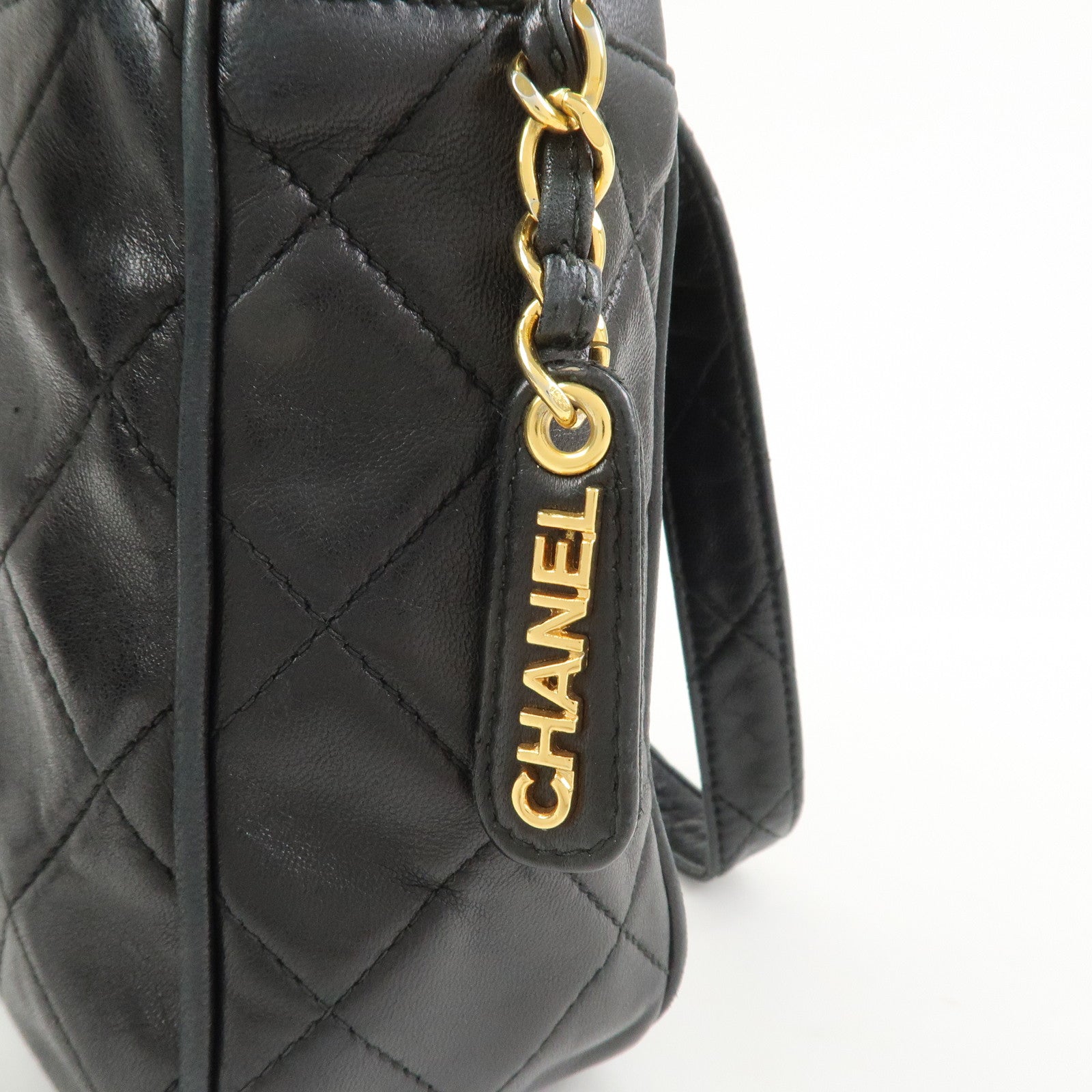 CHANEL Matelasse COCO Mark Lamb Skin Hand Bag Black