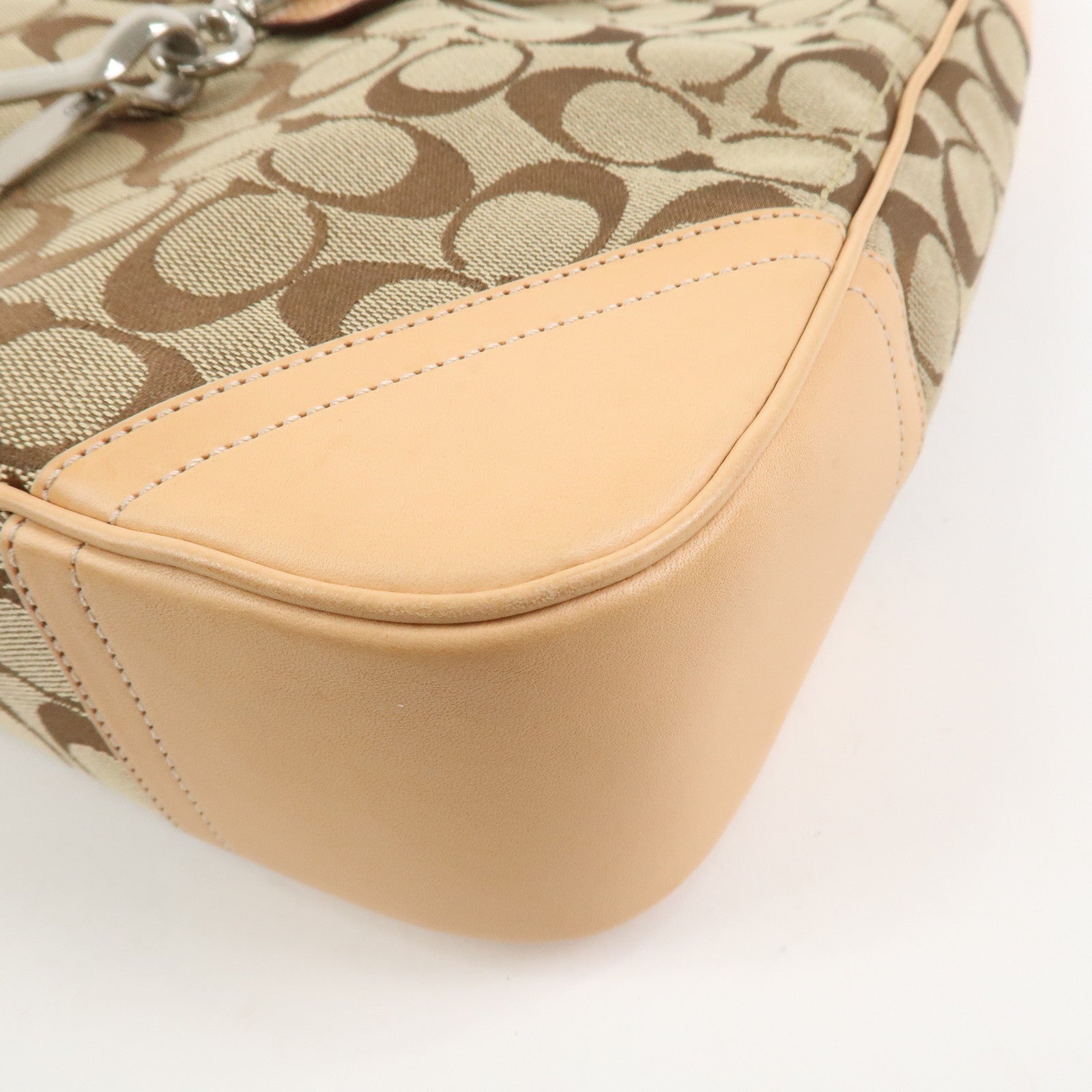 COACH Signature Canvas Leather Shoulder Bag Hand Bag Beige